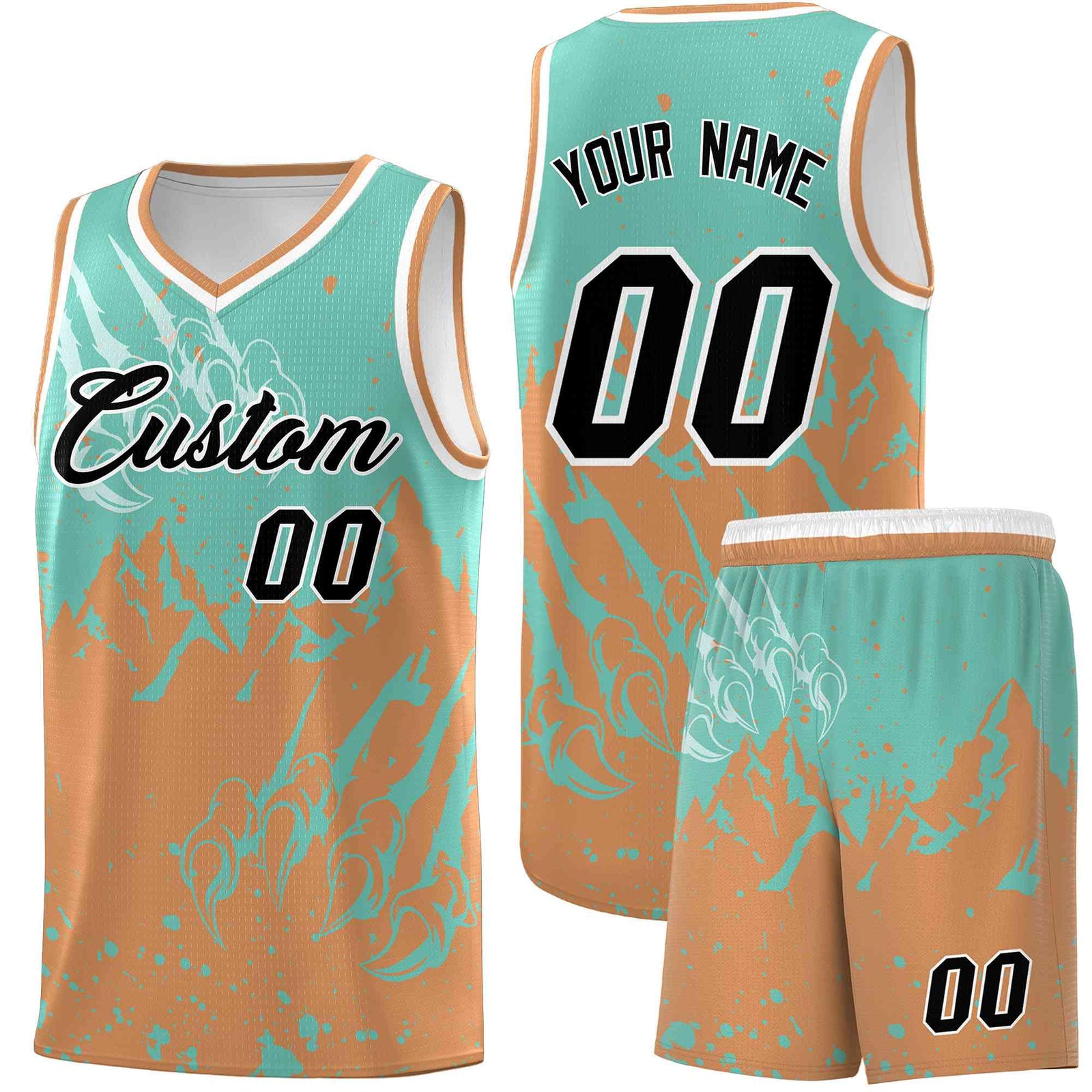 Custom Bright Green Buckskin Brown Snow Mountain Beast Pattern Sports Uniform Basketball Jersey