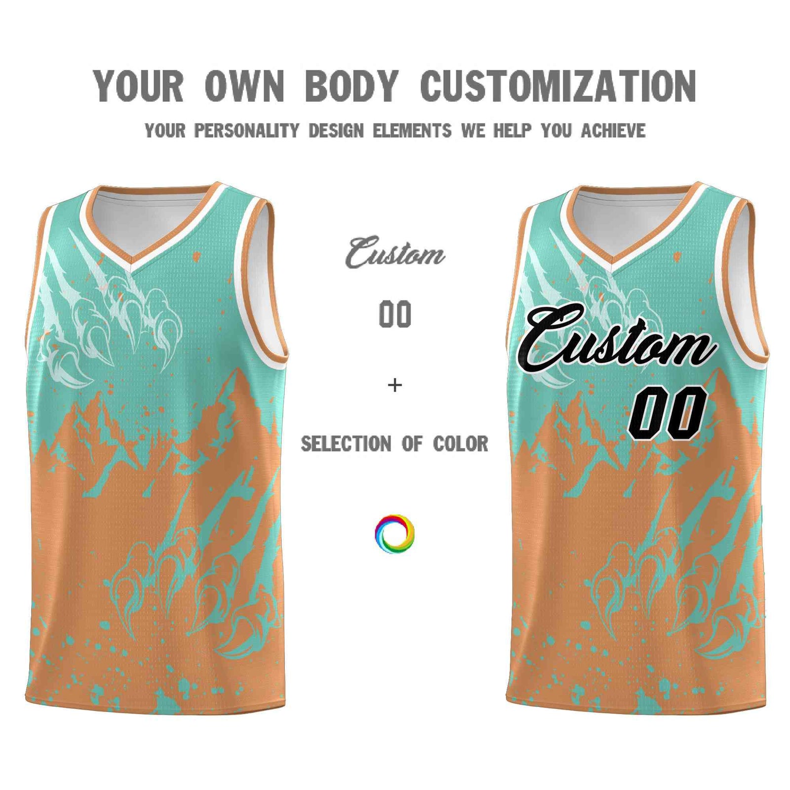 Custom Bright Green Buckskin Brown Snow Mountain Beast Pattern Sports Uniform Basketball Jersey