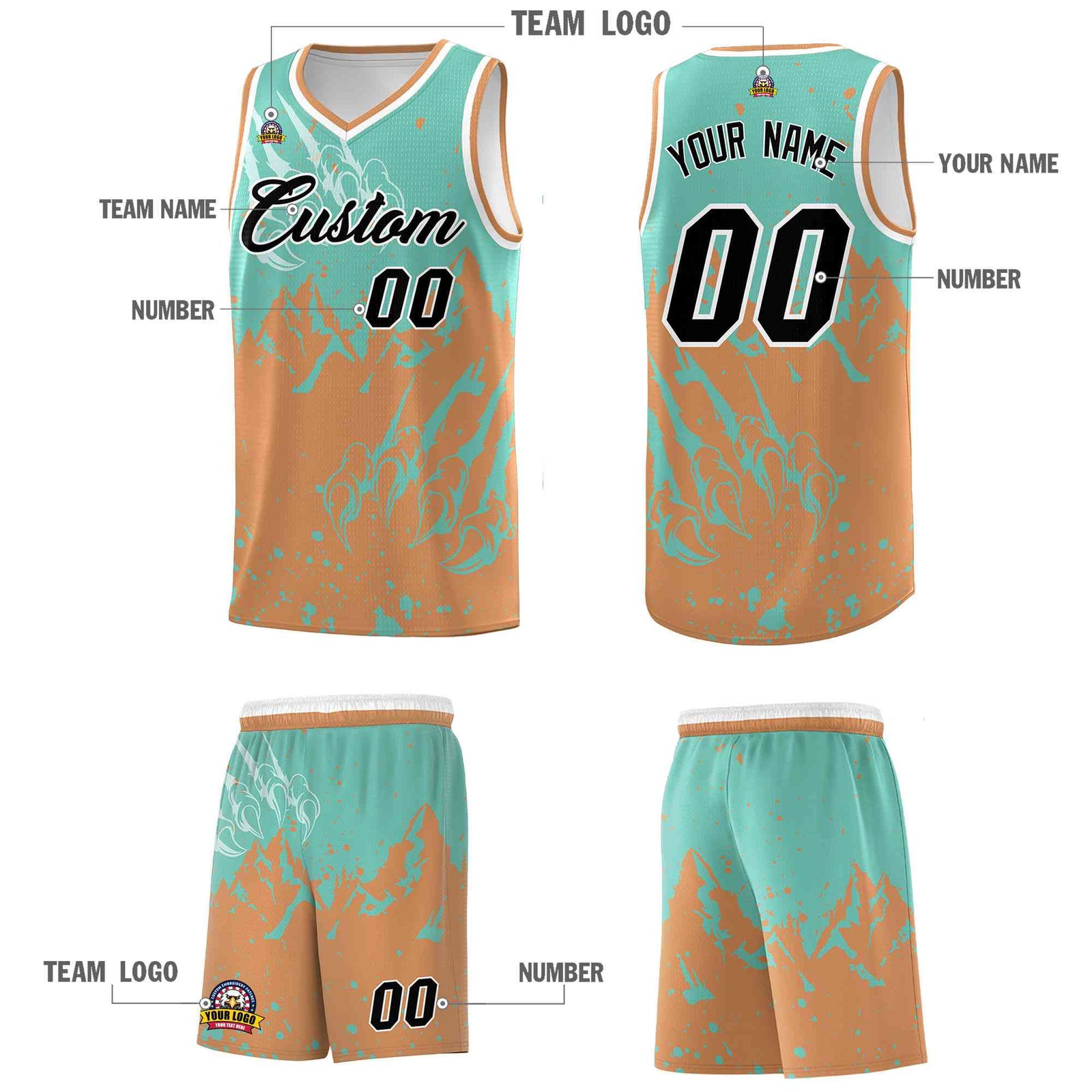 Custom Bright Green Buckskin Brown Snow Mountain Beast Pattern Sports Uniform Basketball Jersey