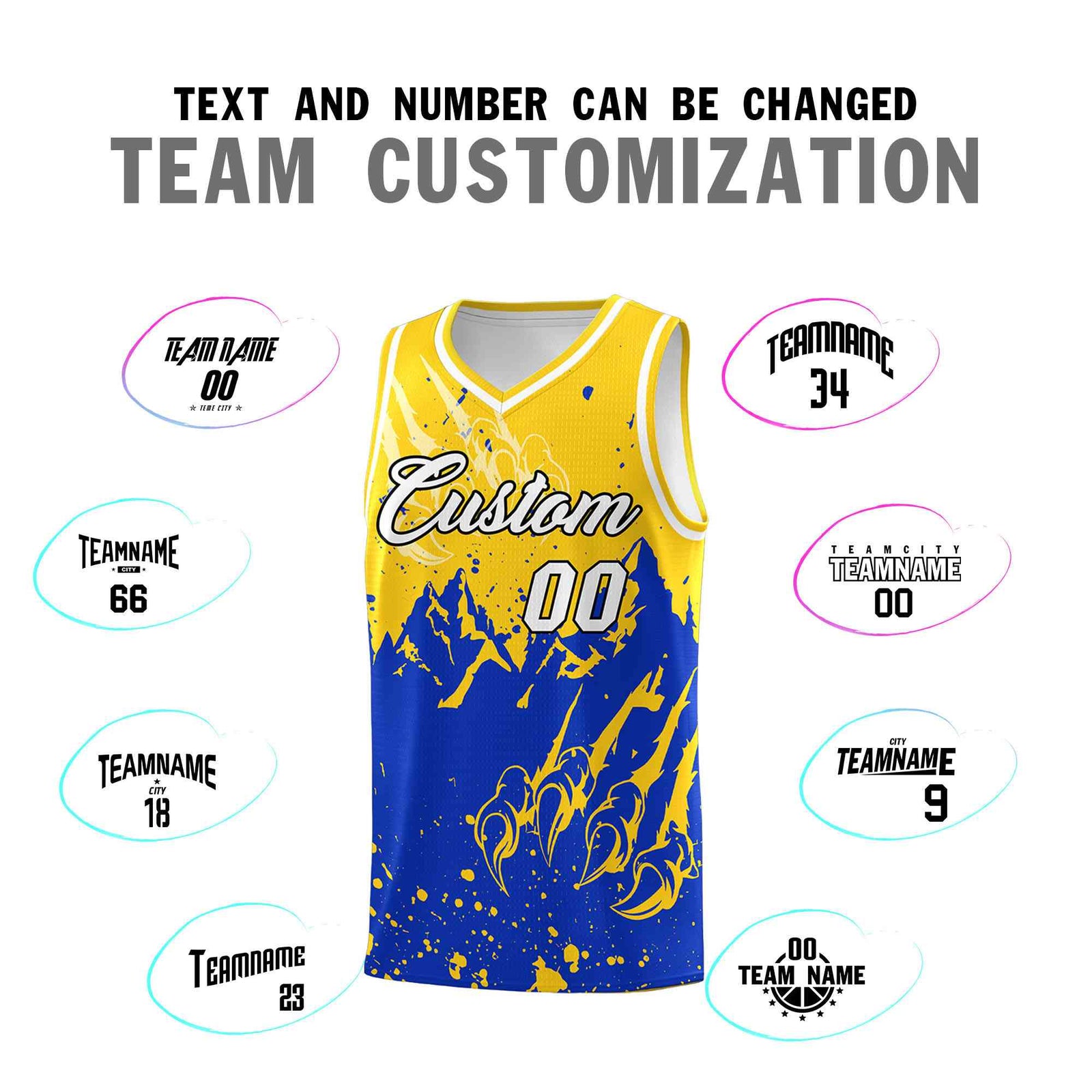 Custom Gold Royal Snow Mountain Beast Pattern Sports Uniform Basketball Jersey