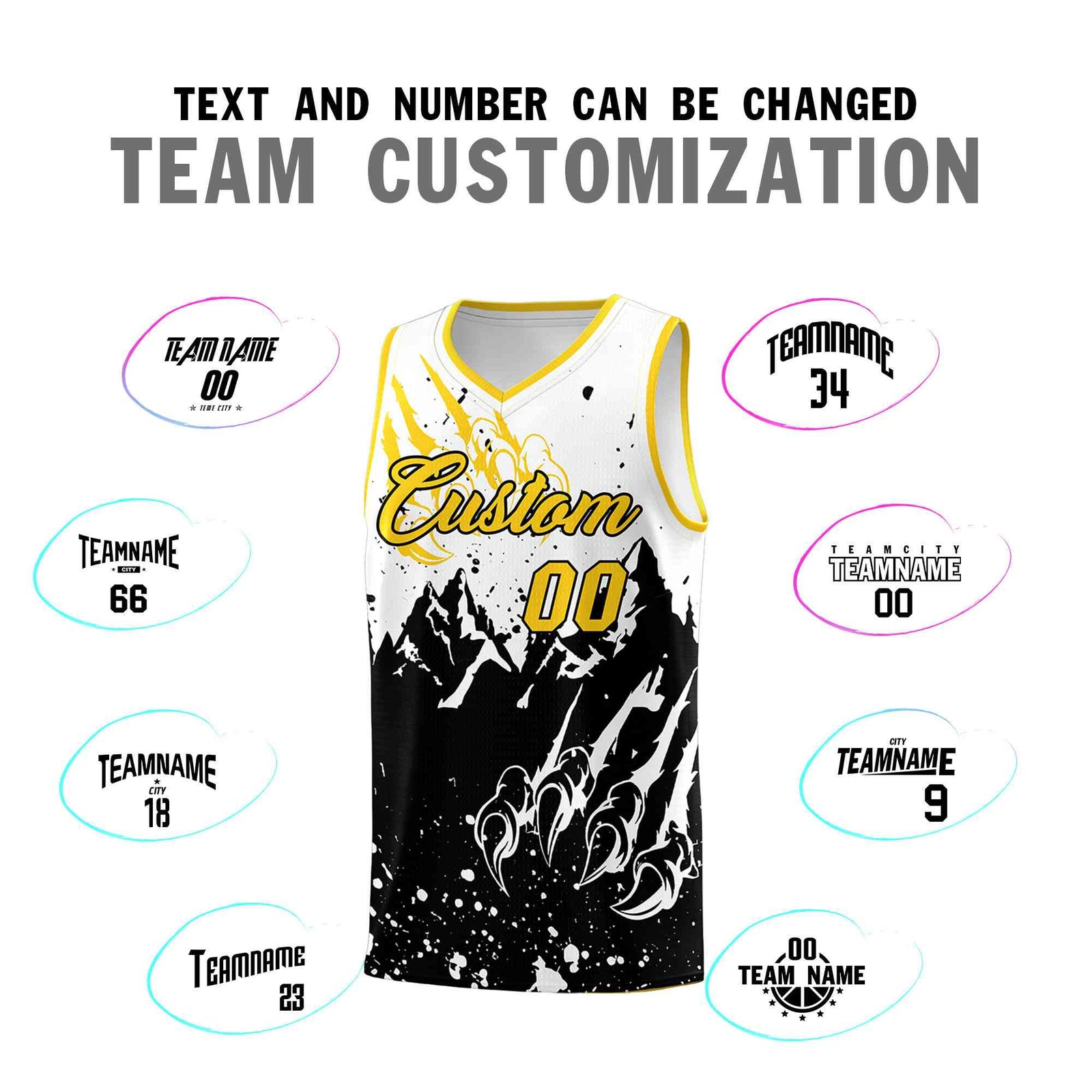 Custom White Black Snow Mountain Beast Pattern Sports Uniform Basketball Jersey