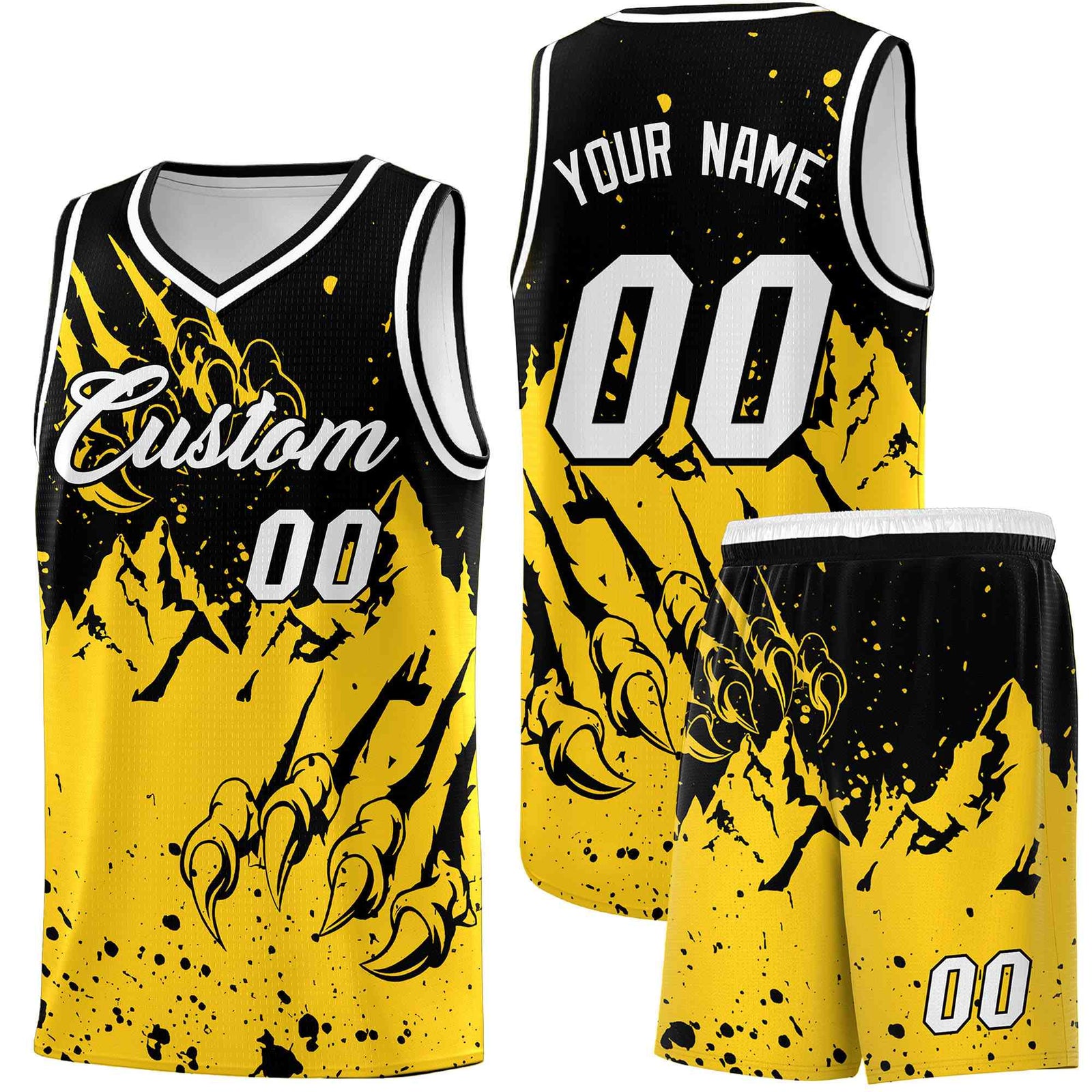 Custom Black Gold Snow Mountain Beast Pattern Sports Uniform Basketball Jersey