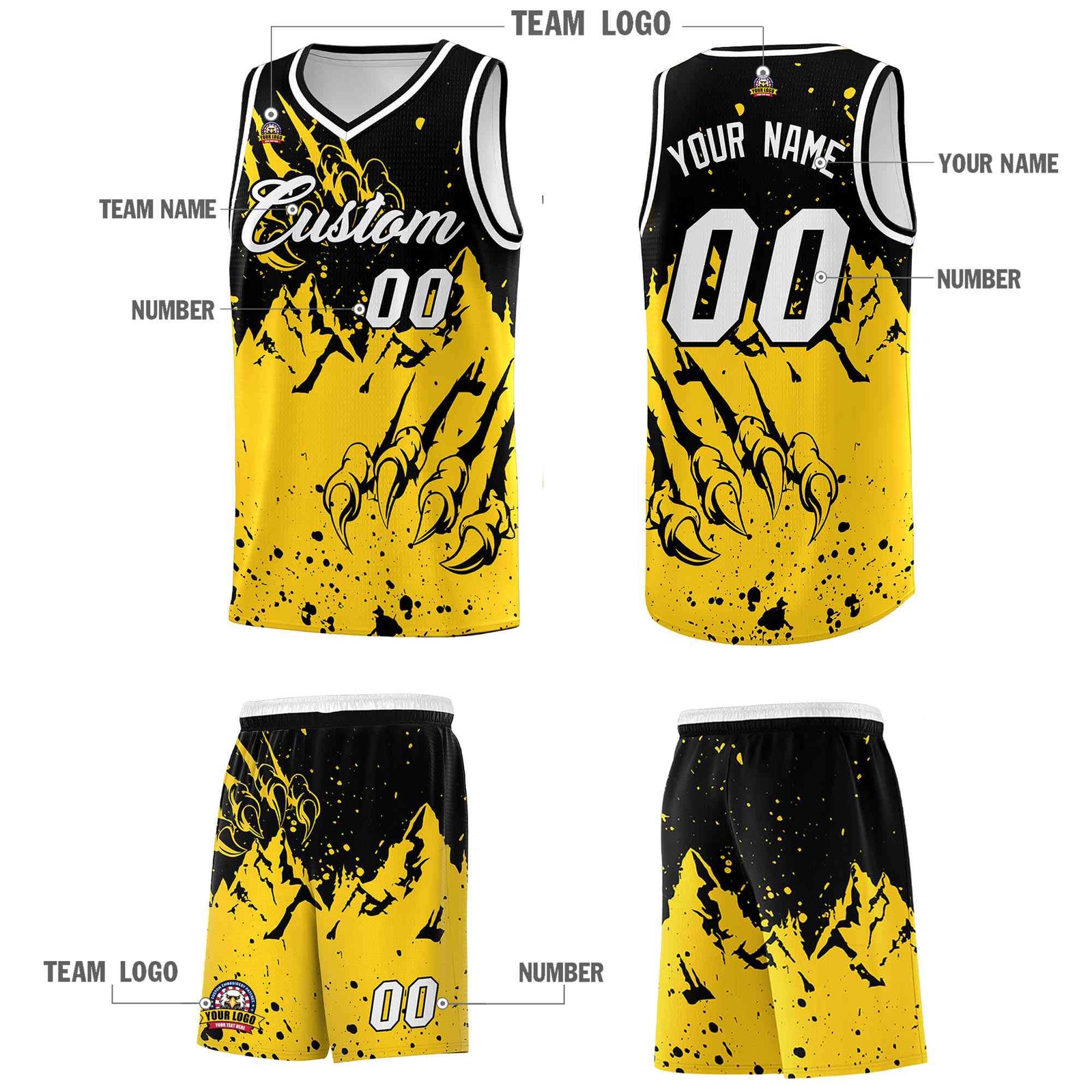 Custom Black Gold Snow Mountain Beast Pattern Sports Uniform Basketball Jersey