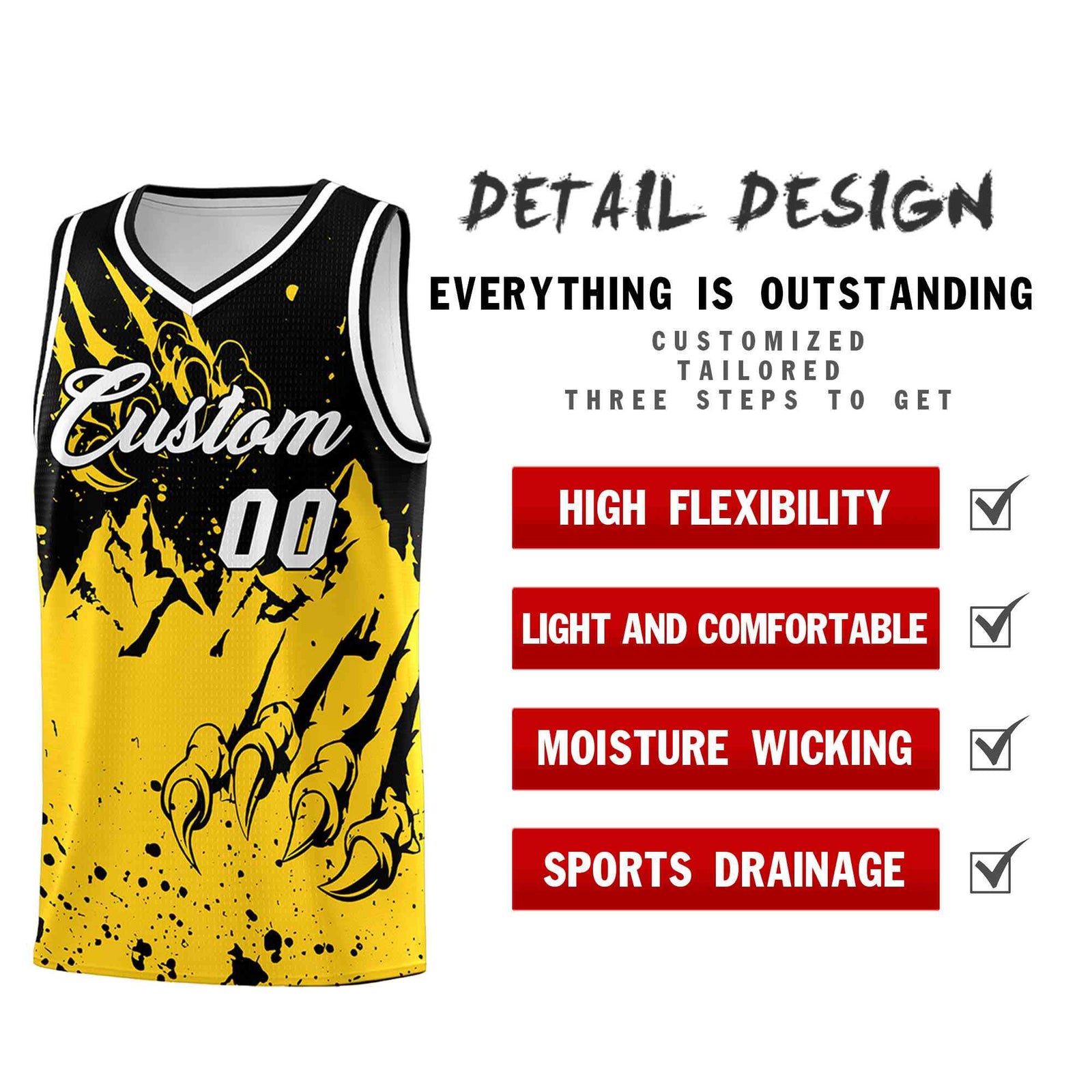 Custom Black Gold Snow Mountain Beast Pattern Sports Uniform Basketball Jersey