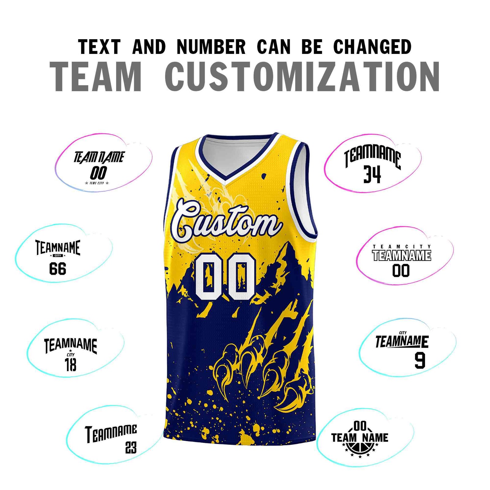Custom Gold Navy Snow Mountain Beast Pattern Sports Uniform Basketball Jersey| KXKSHOP
