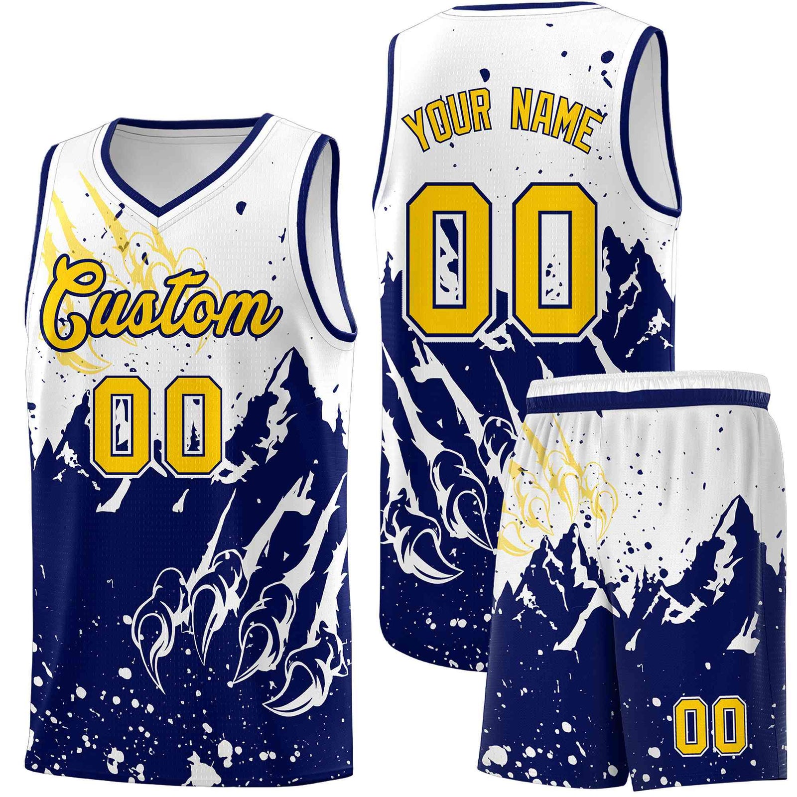 Custom White Navy Snow Mountain Beast Pattern Sports Uniform Basketball Jersey| KXKSHOP