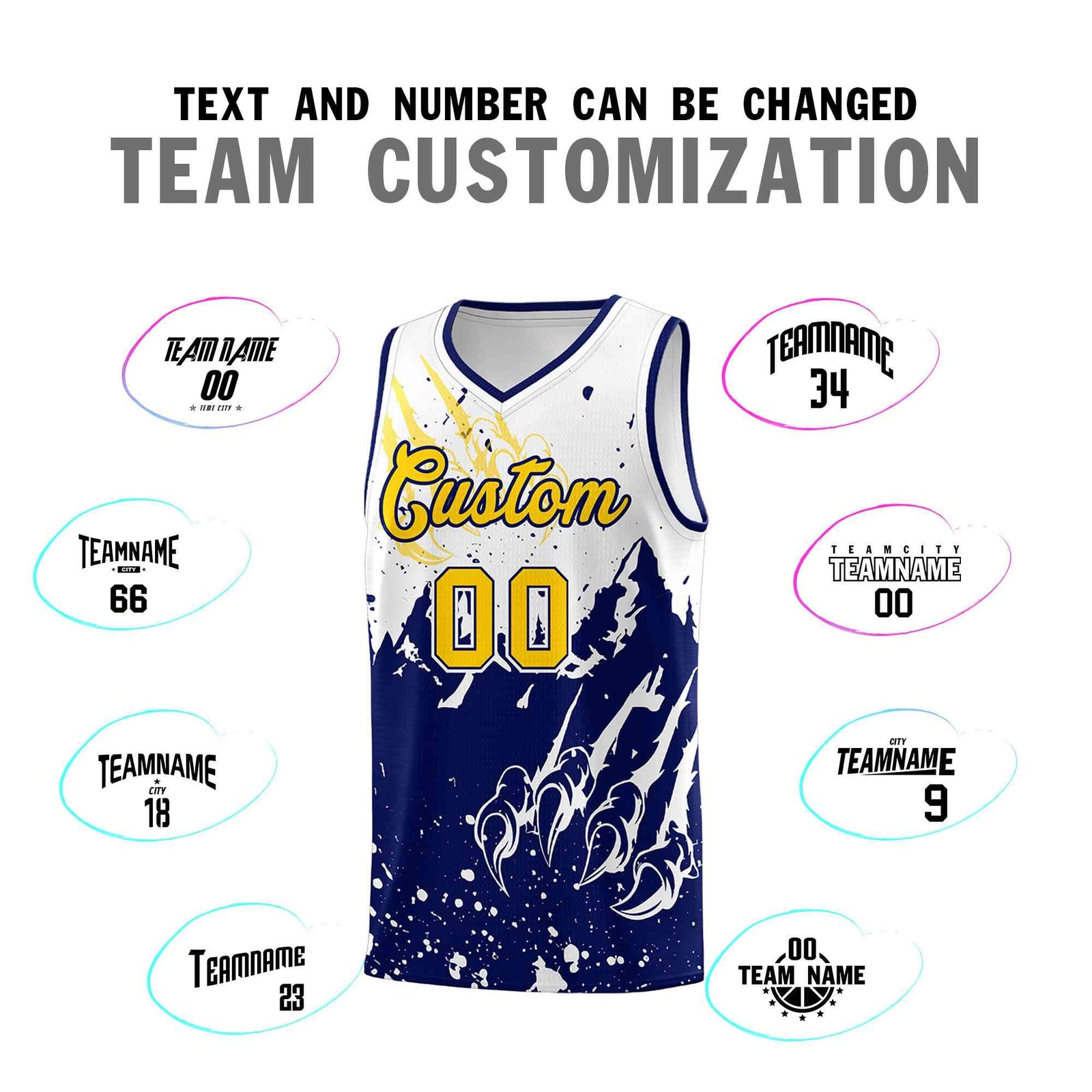 Custom White Navy Snow Mountain Beast Pattern Sports Uniform Basketball Jersey| KXKSHOP