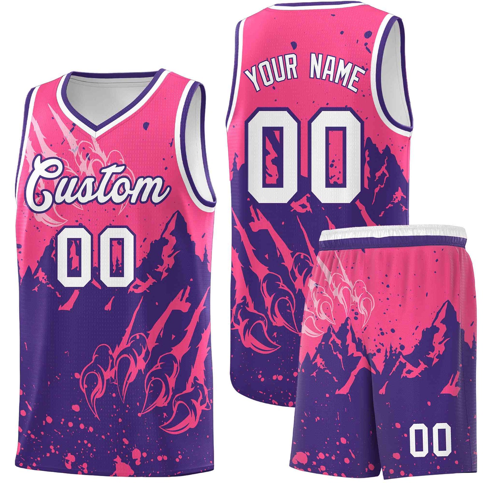 Custom Pink Purple Snow Mountain Beast Pattern Sports Uniform Basketball Jersey| KXKSHOP