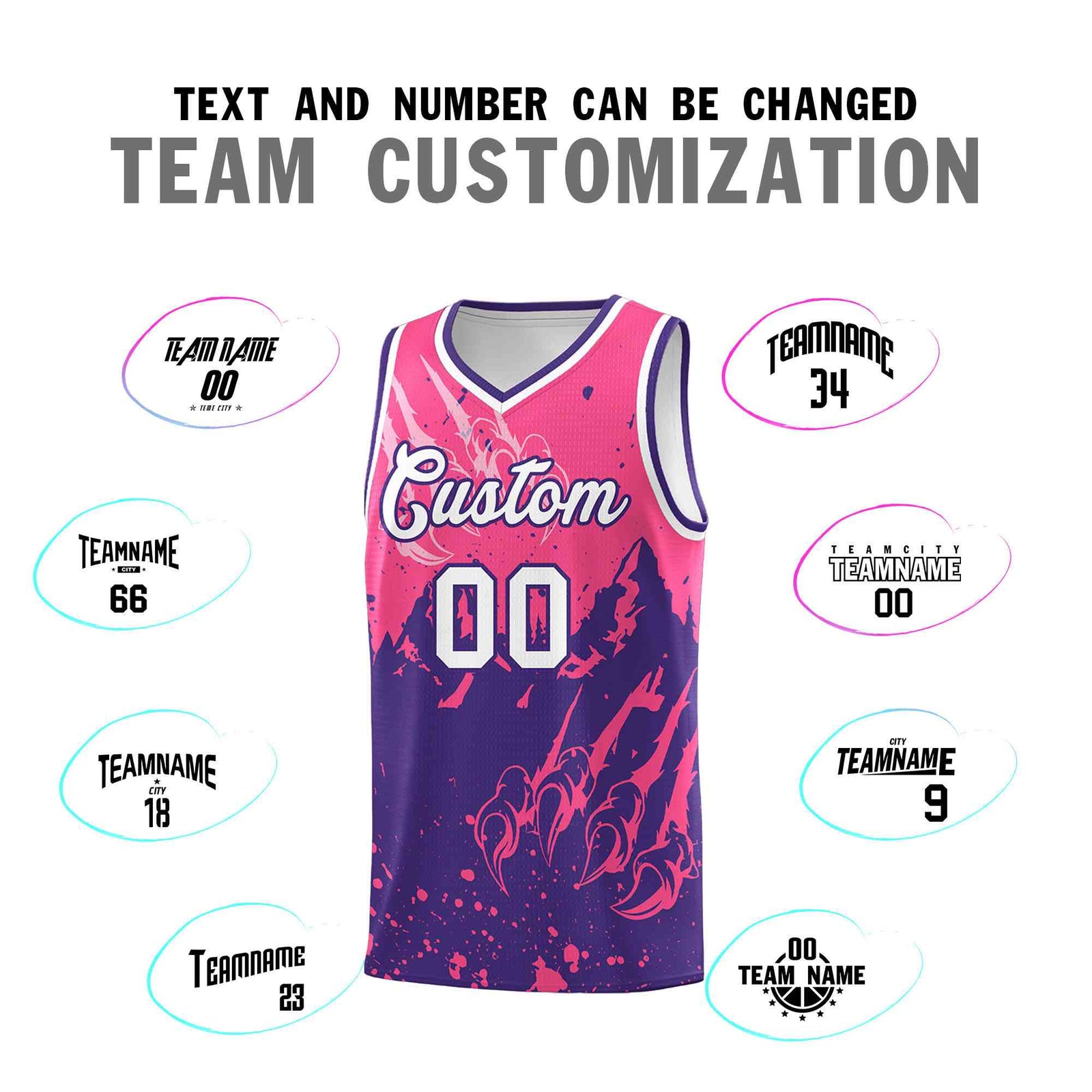 Custom Pink Purple Snow Mountain Beast Pattern Sports Uniform Basketball Jersey| KXKSHOP