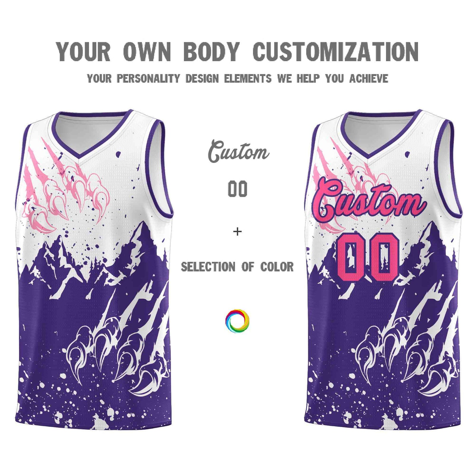 Custom White Purple Snow Mountain Beast Pattern Sports Uniform Basketball Jersey| KXKSHOP