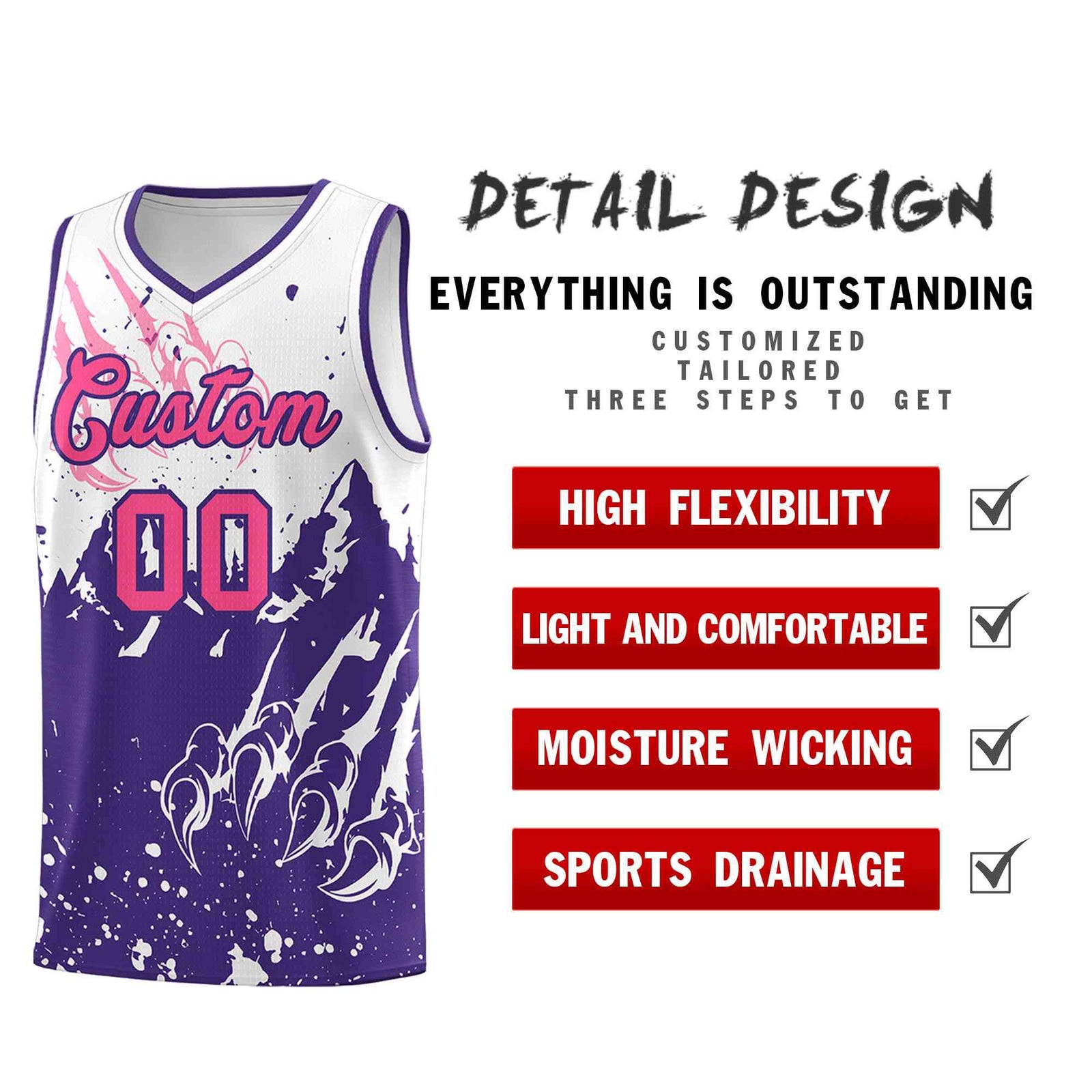 Custom White Purple Snow Mountain Beast Pattern Sports Uniform Basketball Jersey| KXKSHOP