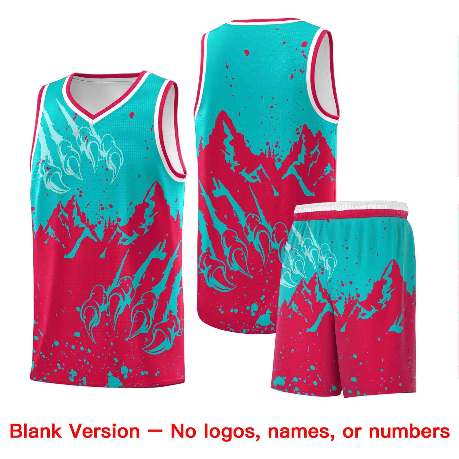 Custom Aqua Red Snow Mountain Beast Pattern Sports Uniform Basketball Jersey| KXKSHOP