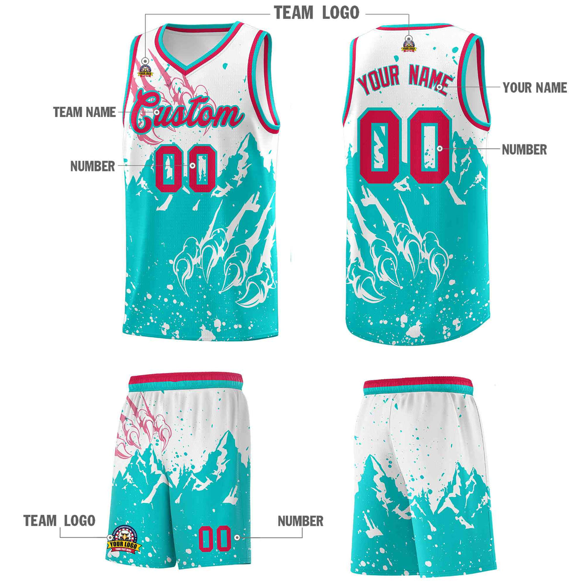 Custom White Aqua Snow Mountain Beast Pattern Sports Uniform Basketball Jersey| KXKSHOP