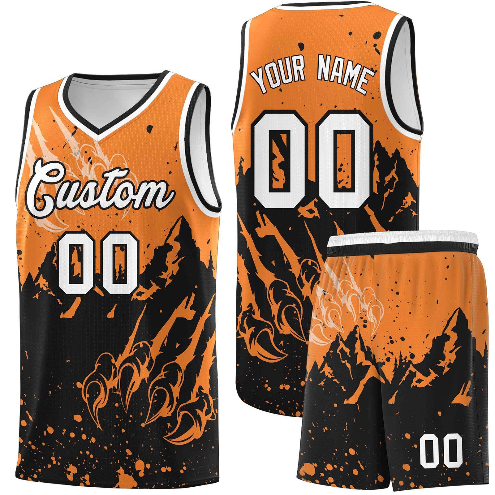 Custom Gold Orange Black Snow Mountain Beast Pattern Sports Uniform Basketball Jersey| KXKSHOP