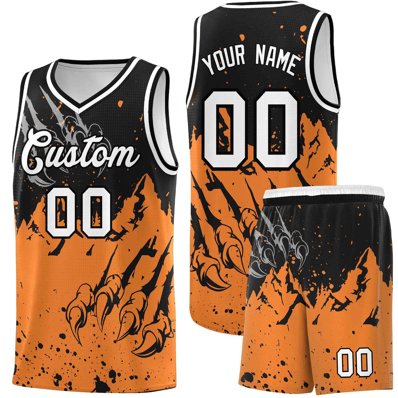 Custom Black Gold Orange Snow Mountain Beast Pattern Sports Uniform Basketball Jersey| KXKSHOP