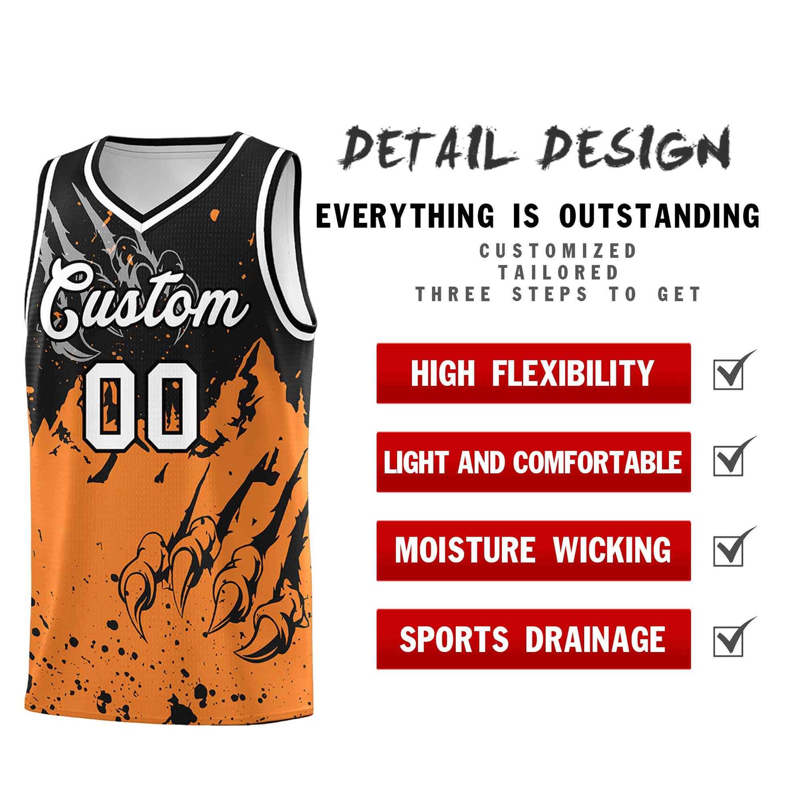 Custom Black Gold Orange Snow Mountain Beast Pattern Sports Uniform Basketball Jersey| KXKSHOP