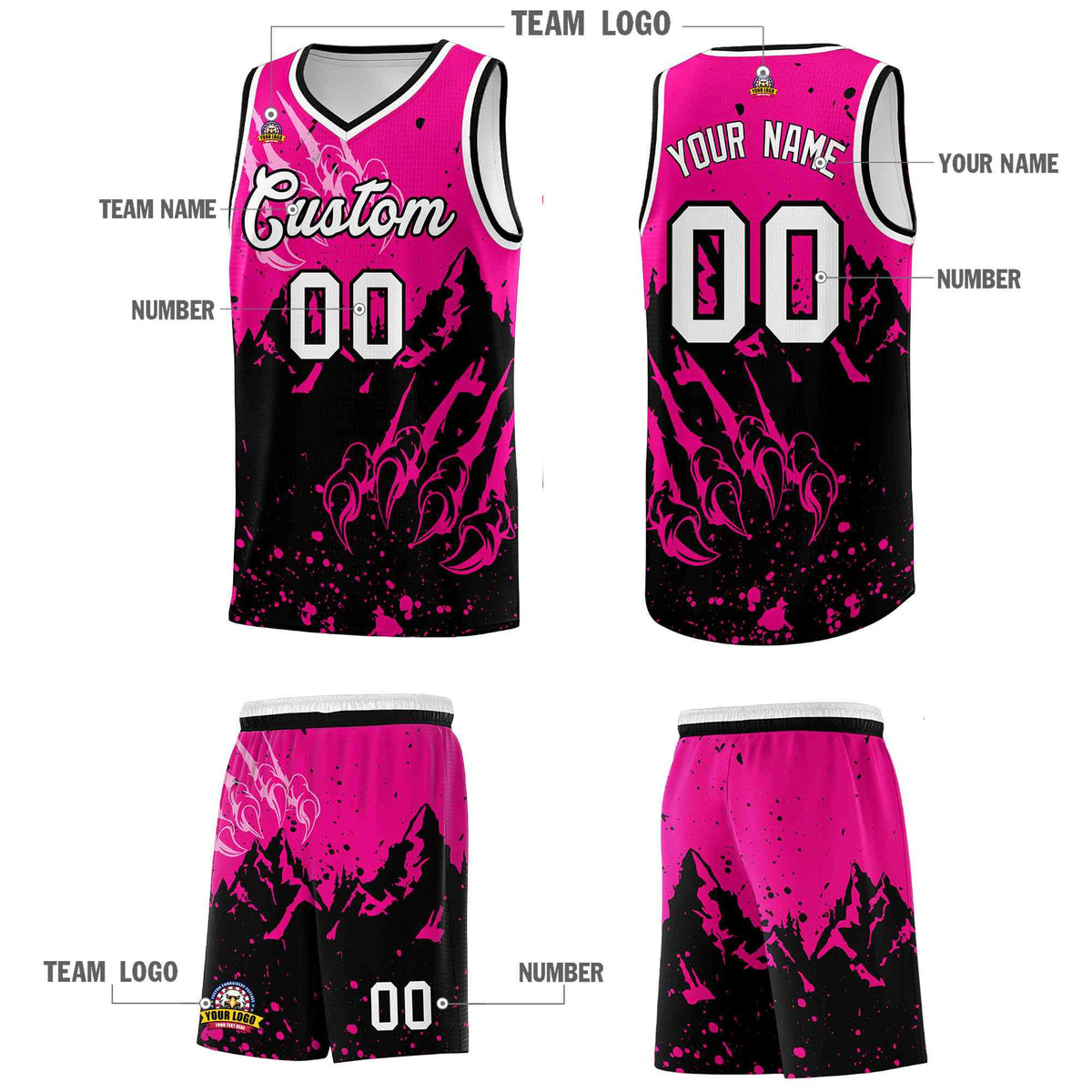 Custom Pink Black Snow Mountain Beast Pattern Sports Uniform Basketball Jersey| KXKSHOP