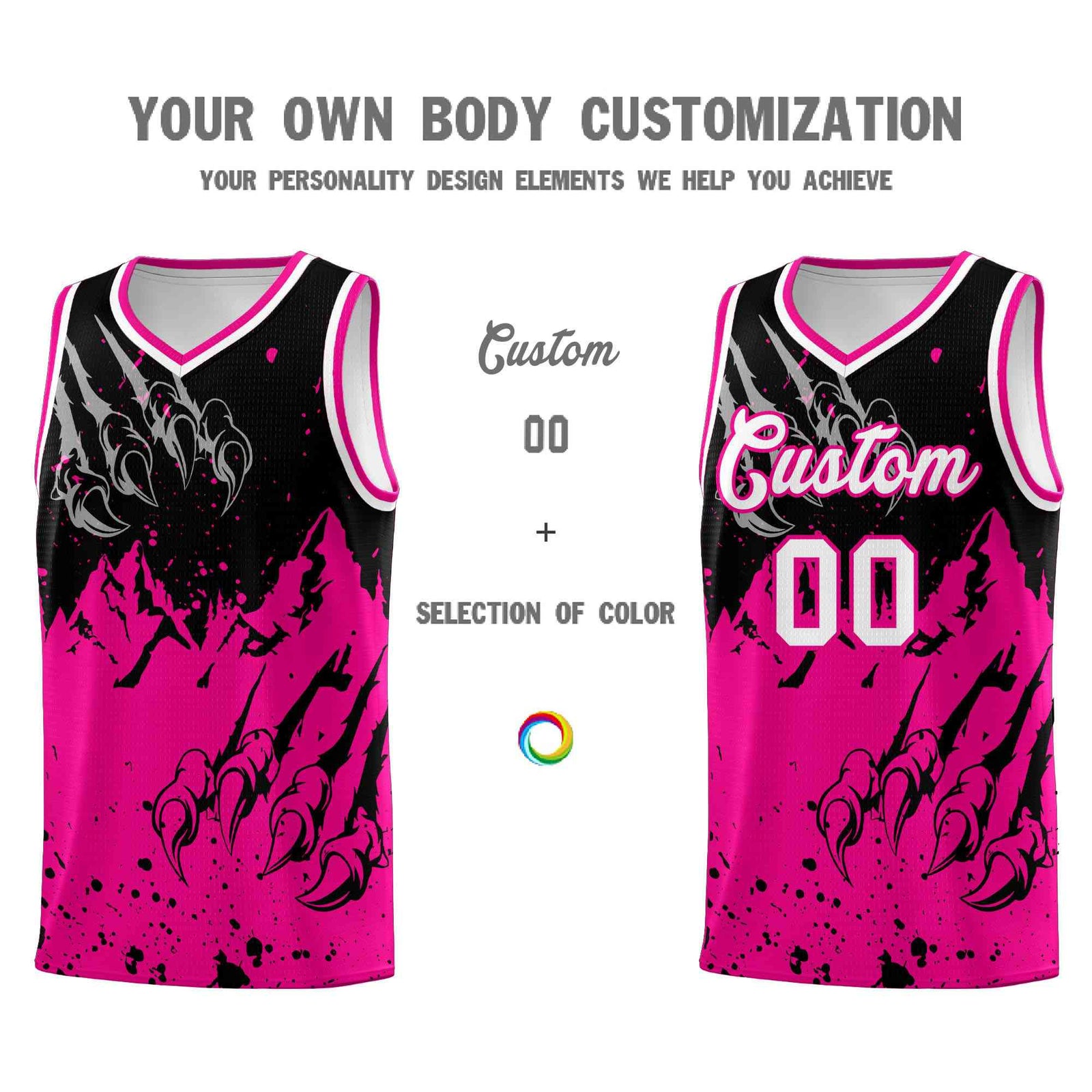Custom Black Pink Snow Mountain Beast Pattern Sports Uniform Basketball Jersey| KXKSHOP