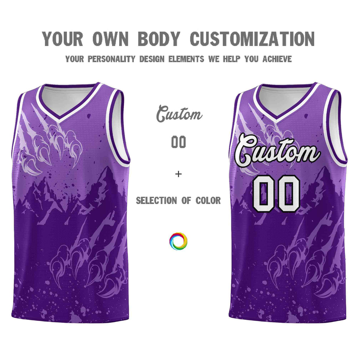 Custom Light Purple Purple Snow Mountain Beast Pattern Sports Uniform Basketball Jersey| KXKSHOP