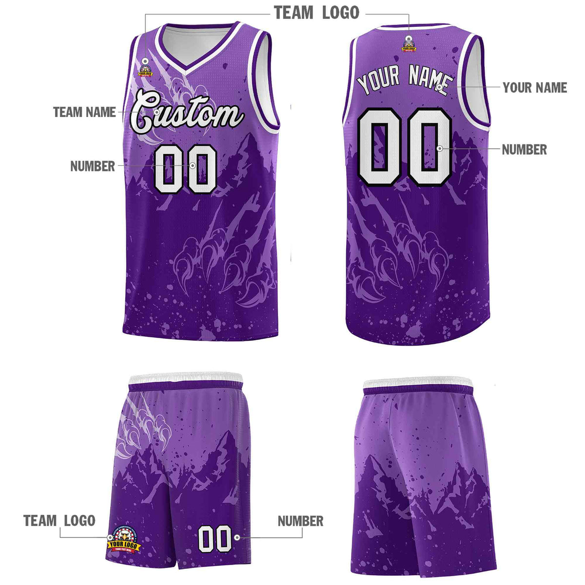 Custom Light Purple Purple Snow Mountain Beast Pattern Sports Uniform Basketball Jersey| KXKSHOP