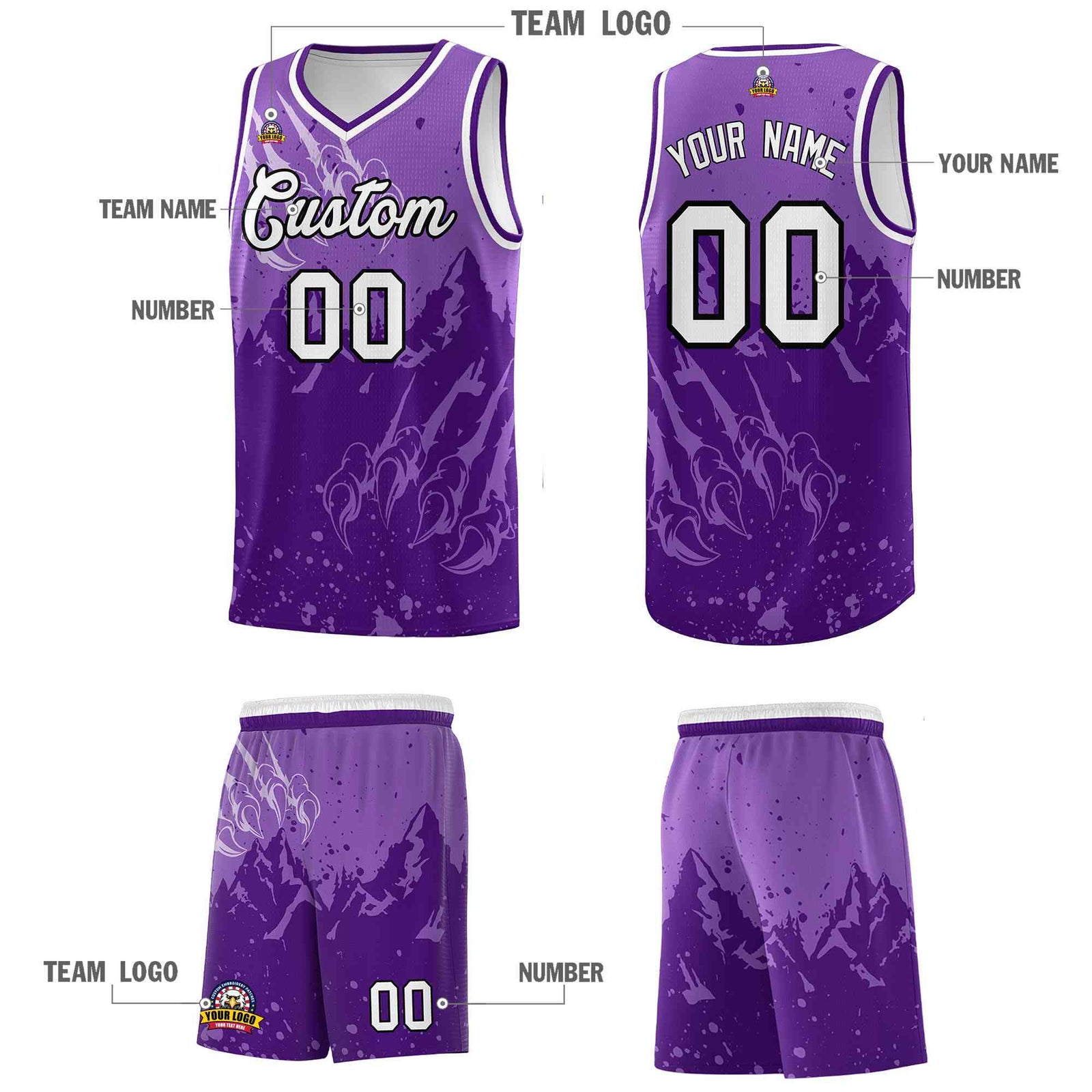 Custom Light Purple Purple Snow Mountain Beast Pattern Sports Uniform Basketball Jersey| KXKSHOP