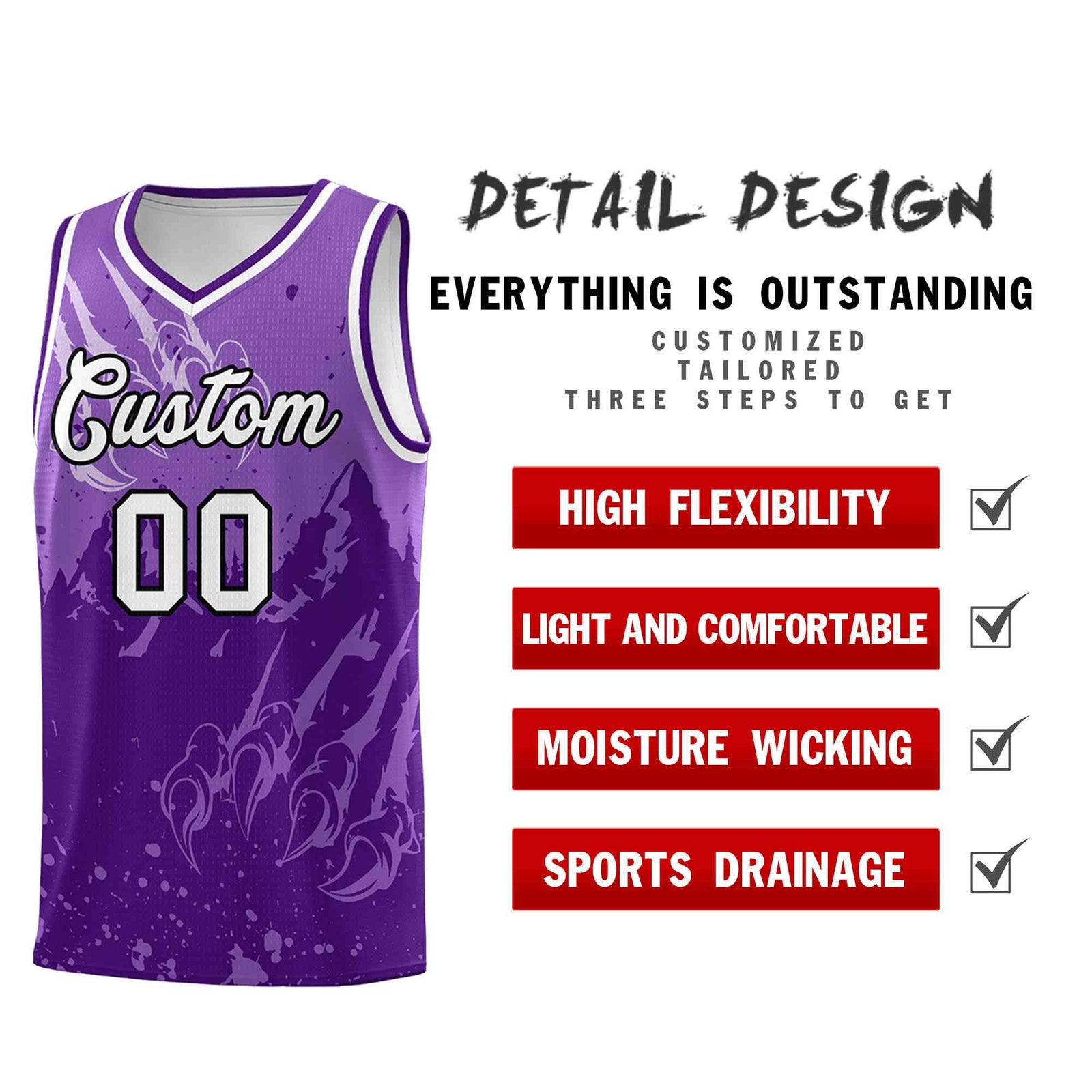 Custom Light Purple Purple Snow Mountain Beast Pattern Sports Uniform Basketball Jersey| KXKSHOP
