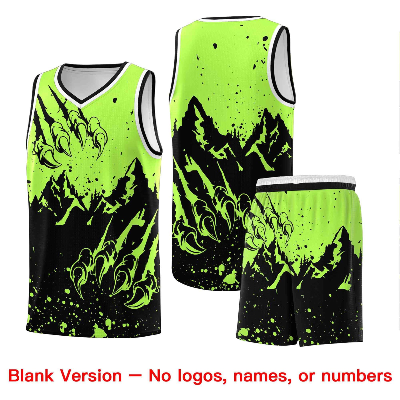 Custom Fluorescent Green Black Snow Mountain Beast Pattern Sports Uniform Basketball Jersey| KXKSHOP