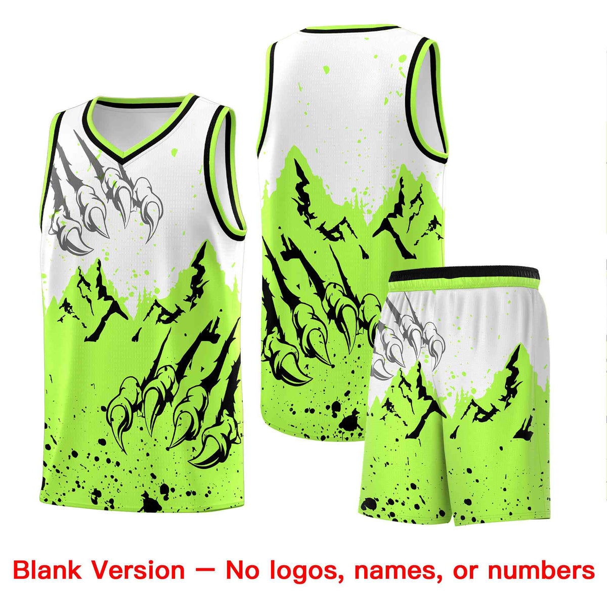 Custom White Fluorescent Green Snow Mountain Beast Pattern Sports Uniform Basketball Jersey| KXKSHOP