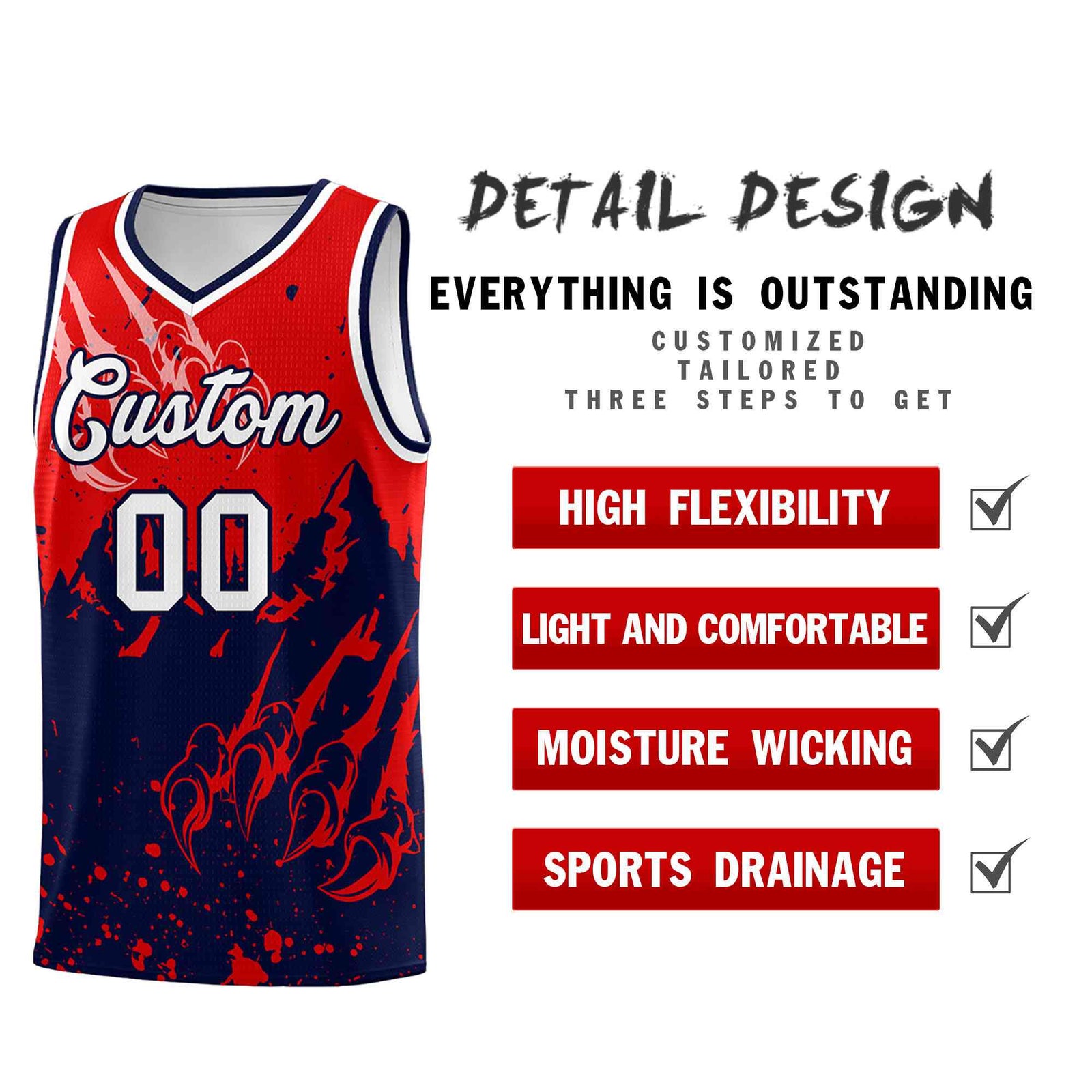 Custom Red Navy Snow Mountain Beast Pattern Sports Uniform Basketball Jersey| KXKSHOP