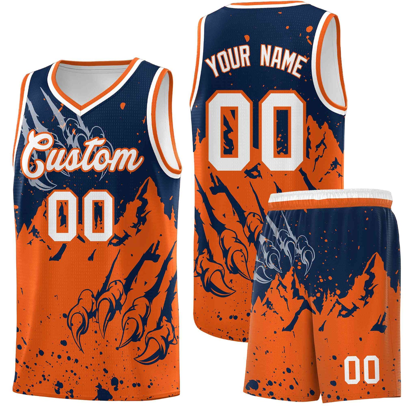 Custom Navy Orange Snow Mountain Beast Pattern Sports Uniform Basketball Jersey| KXKSHOP