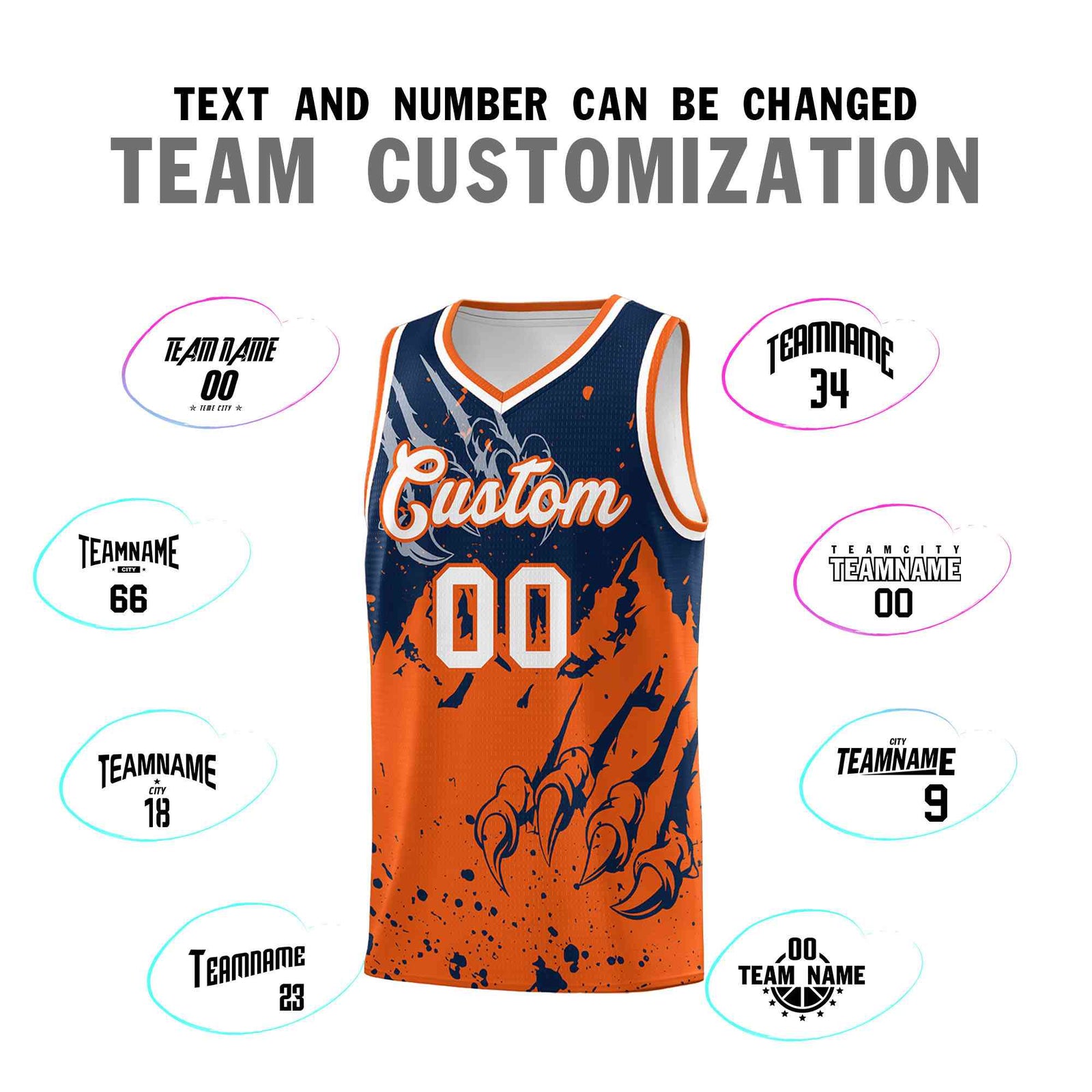 Custom Navy Orange Snow Mountain Beast Pattern Sports Uniform Basketball Jersey| KXKSHOP