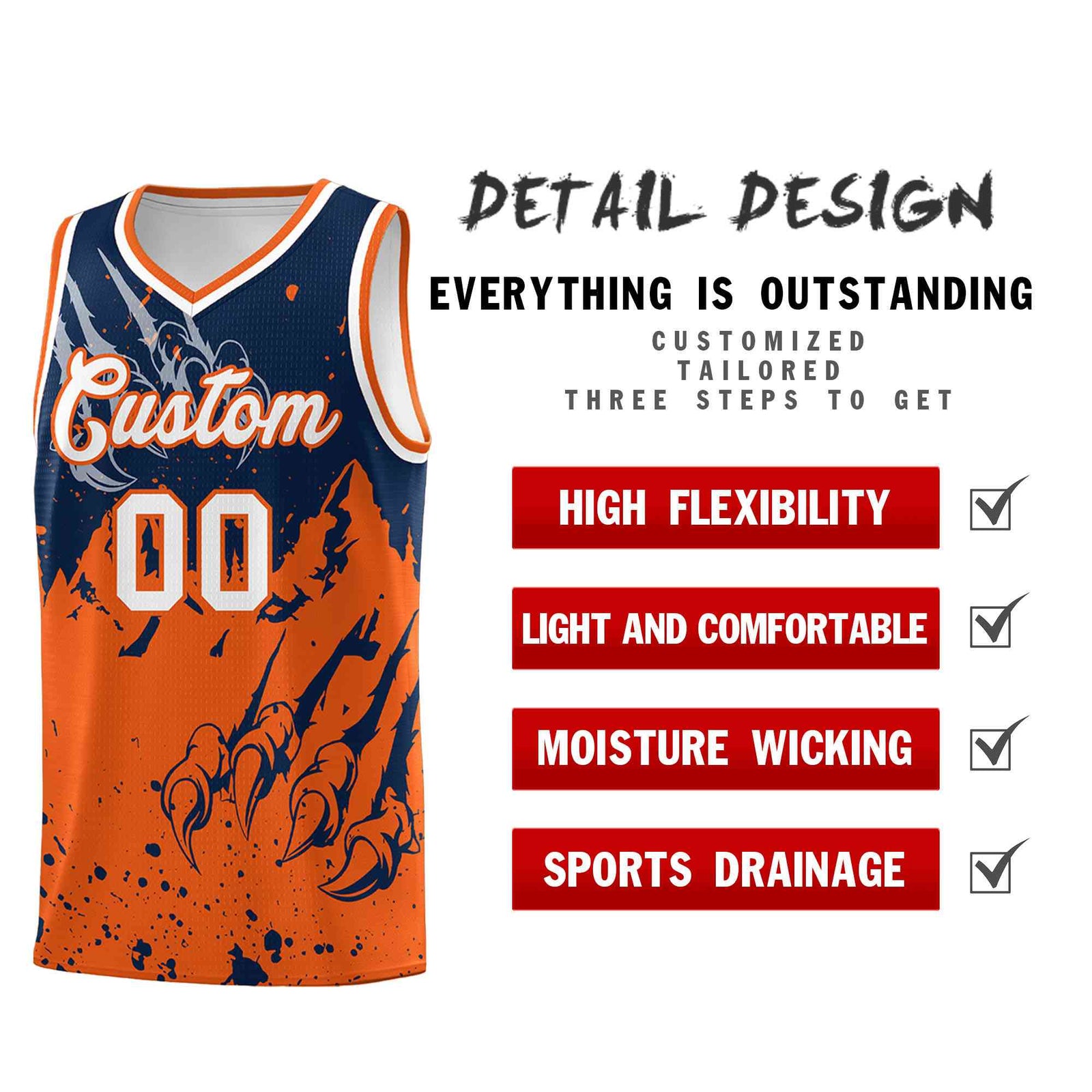 Custom Navy Orange Snow Mountain Beast Pattern Sports Uniform Basketball Jersey| KXKSHOP
