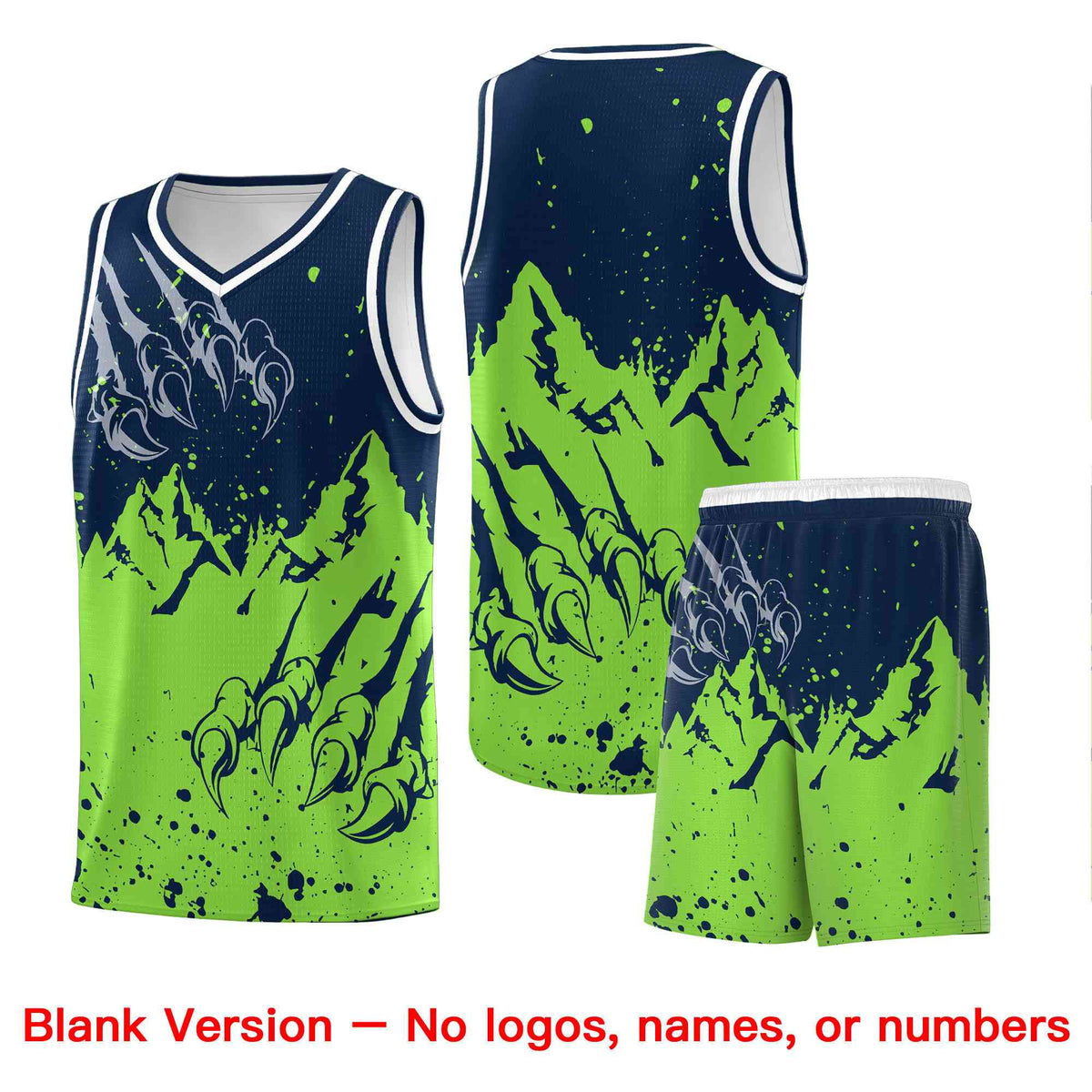 Custom Navy Fluorescent Green Snow Mountain Beast Pattern Sports Uniform Basketball Jersey| KXKSHOP