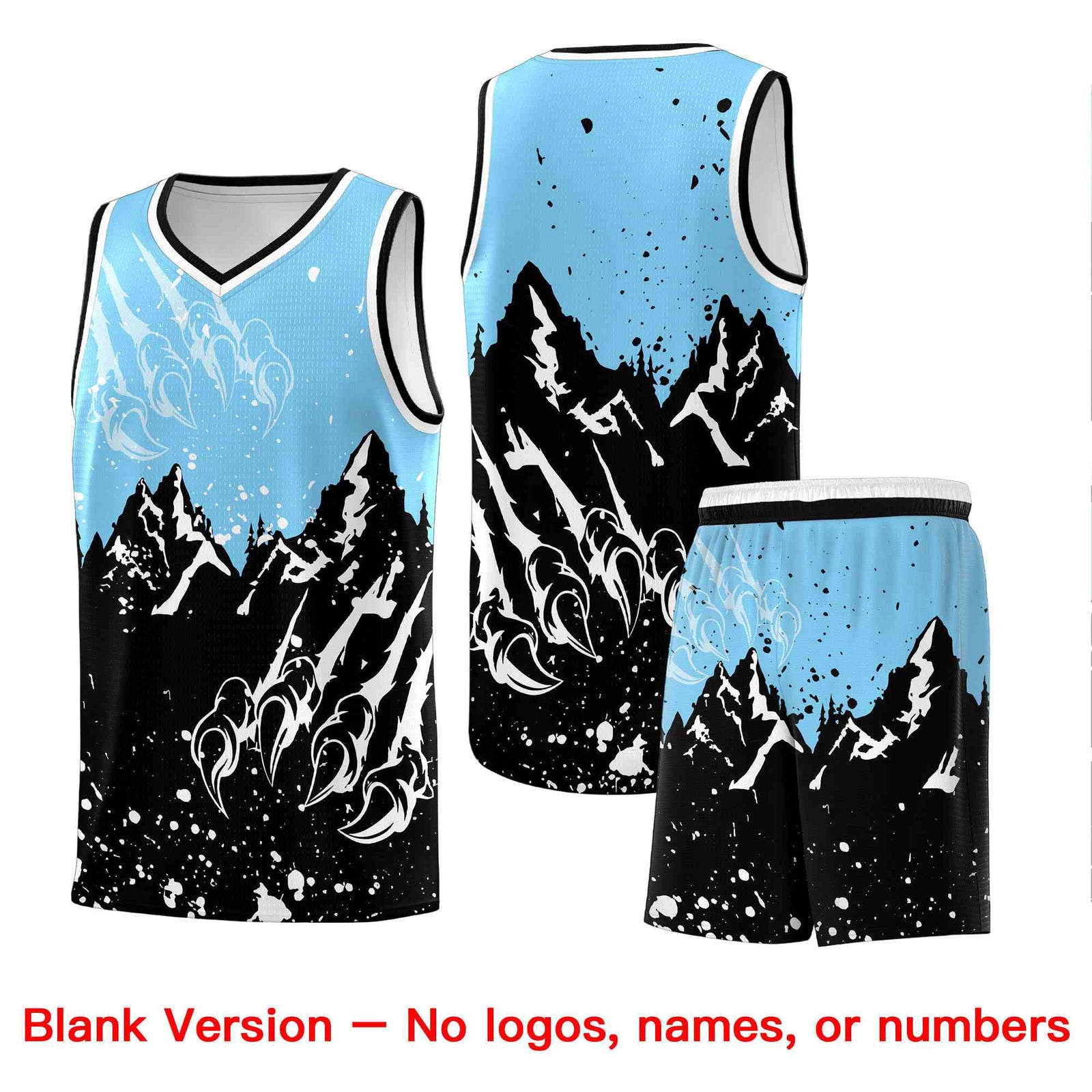 Custom Light Blue Black Snow Mountain Beast Pattern Sports Uniform Basketball Jersey| KXKSHOP