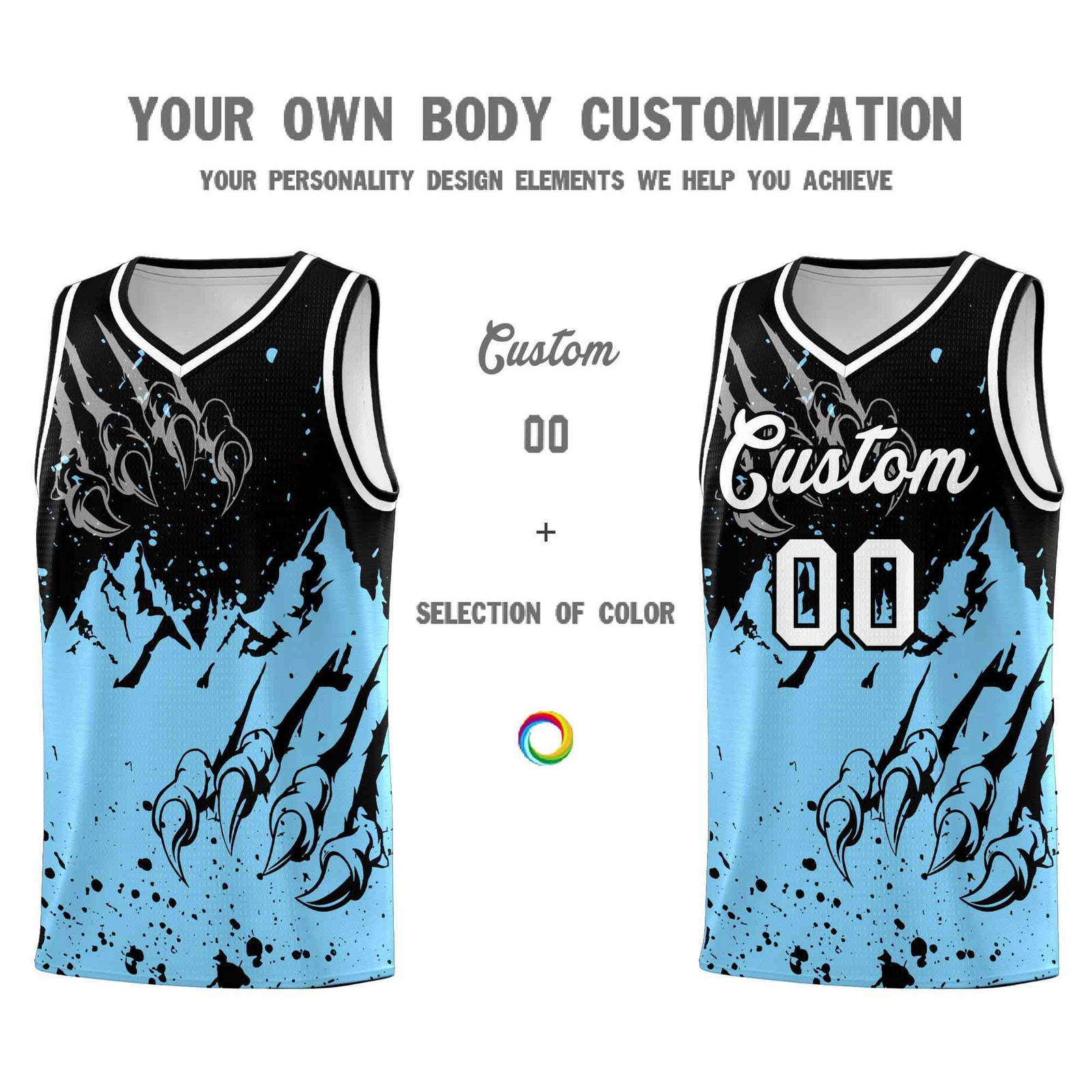 Custom Black Light Blue Snow Mountain Beast Pattern Sports Uniform Basketball Jersey| KXKSHOP