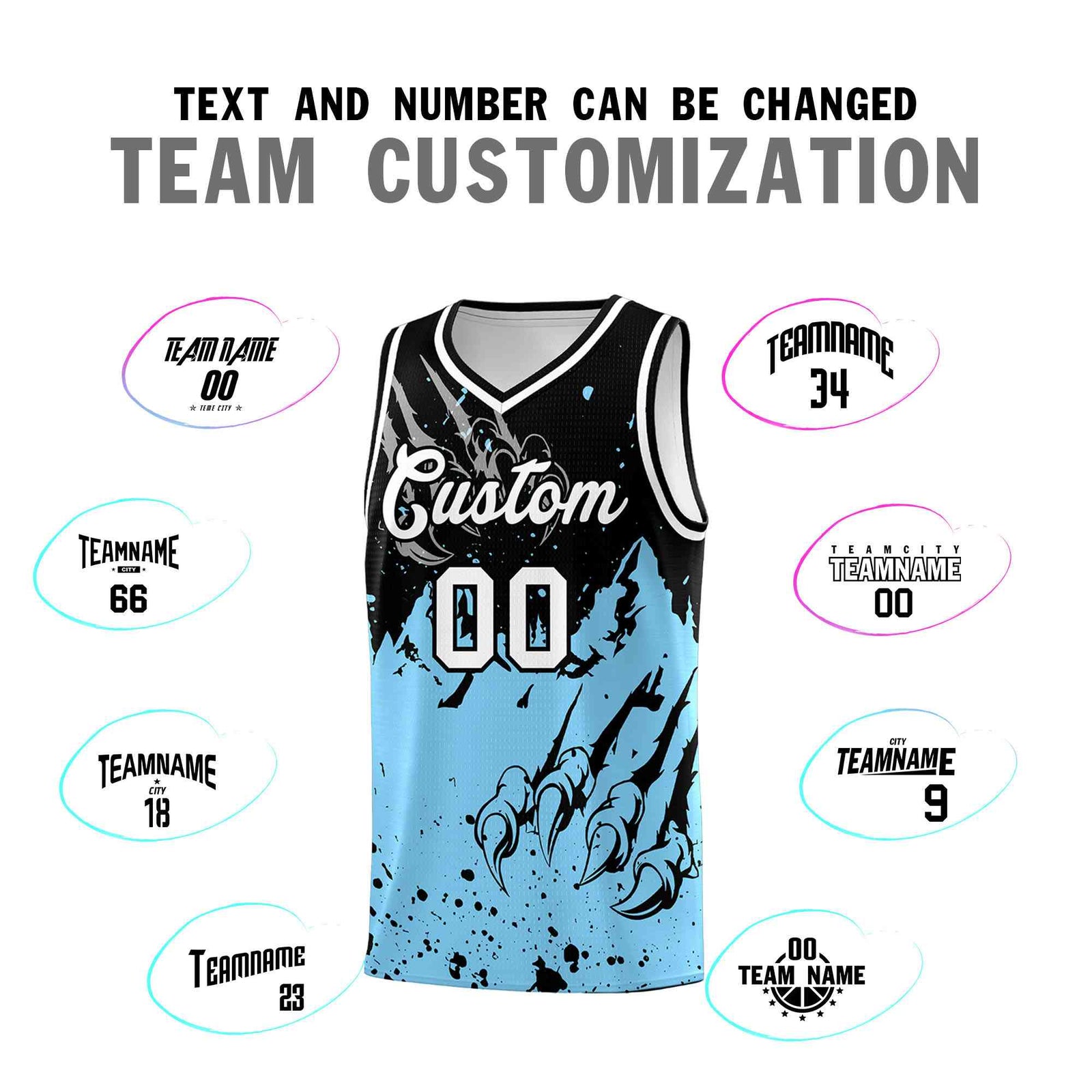 Custom Black Light Blue Snow Mountain Beast Pattern Sports Uniform Basketball Jersey| KXKSHOP