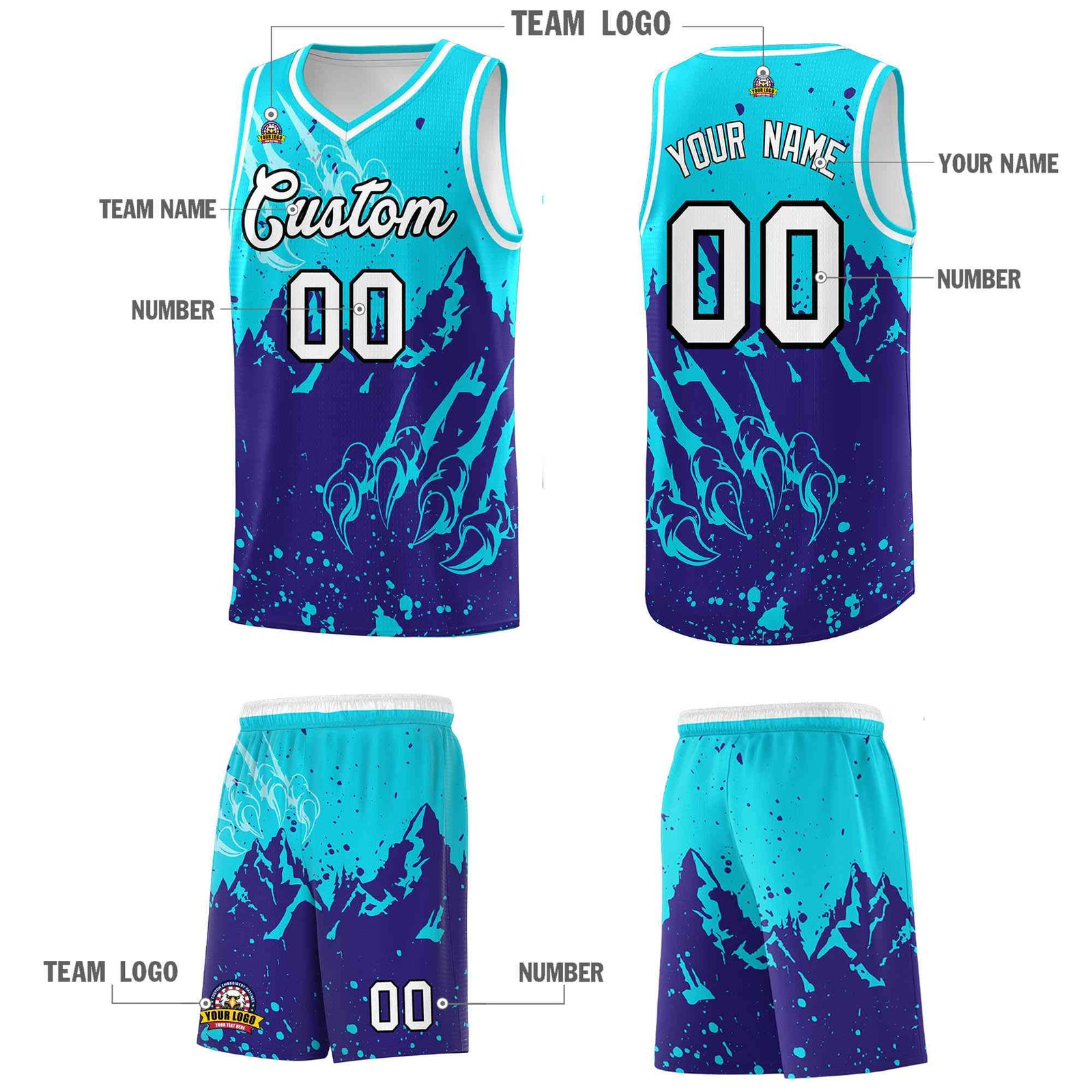 Custom Sky Blue Royal Snow Mountain Beast Pattern Sports Uniform Basketball Jersey| KXKSHOP
