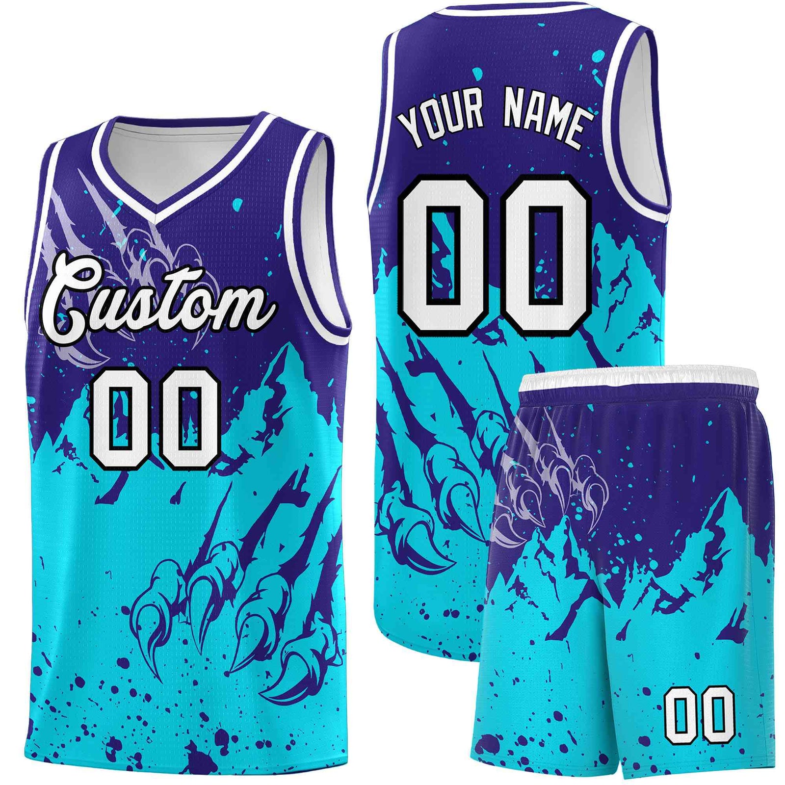 Custom Royal Sky Blue Snow Mountain Beast Pattern Sports Uniform Basketball Jersey| KXKSHOP