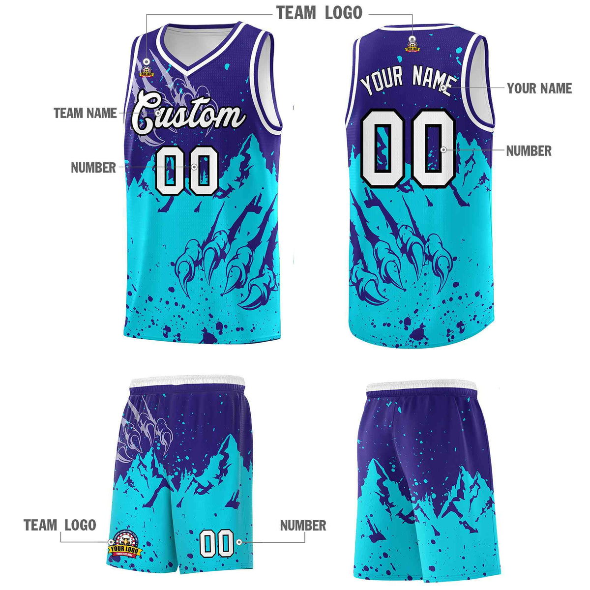 Custom Royal Sky Blue Snow Mountain Beast Pattern Sports Uniform Basketball Jersey| KXKSHOP