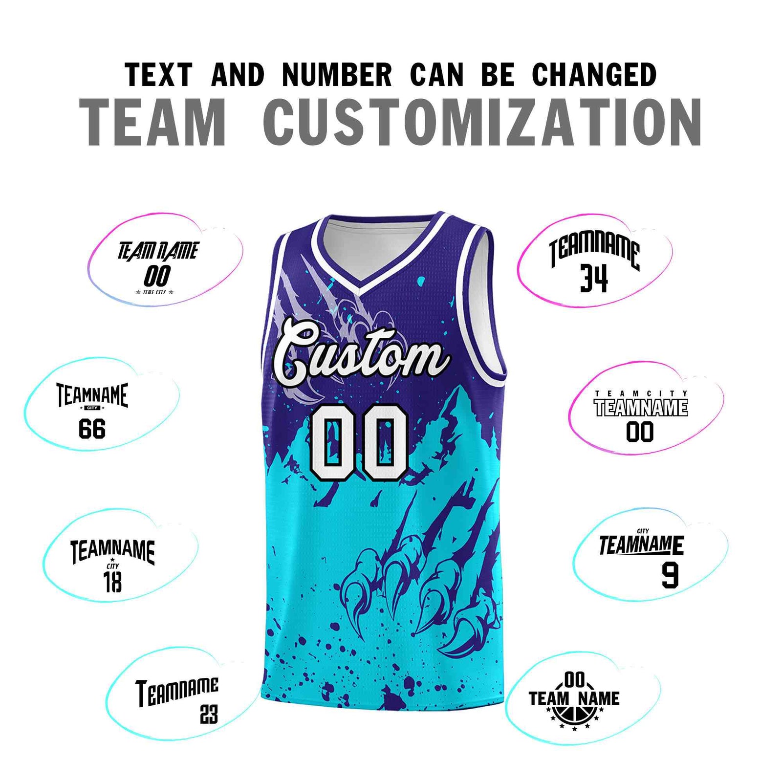 Custom Royal Sky Blue Snow Mountain Beast Pattern Sports Uniform Basketball Jersey| KXKSHOP