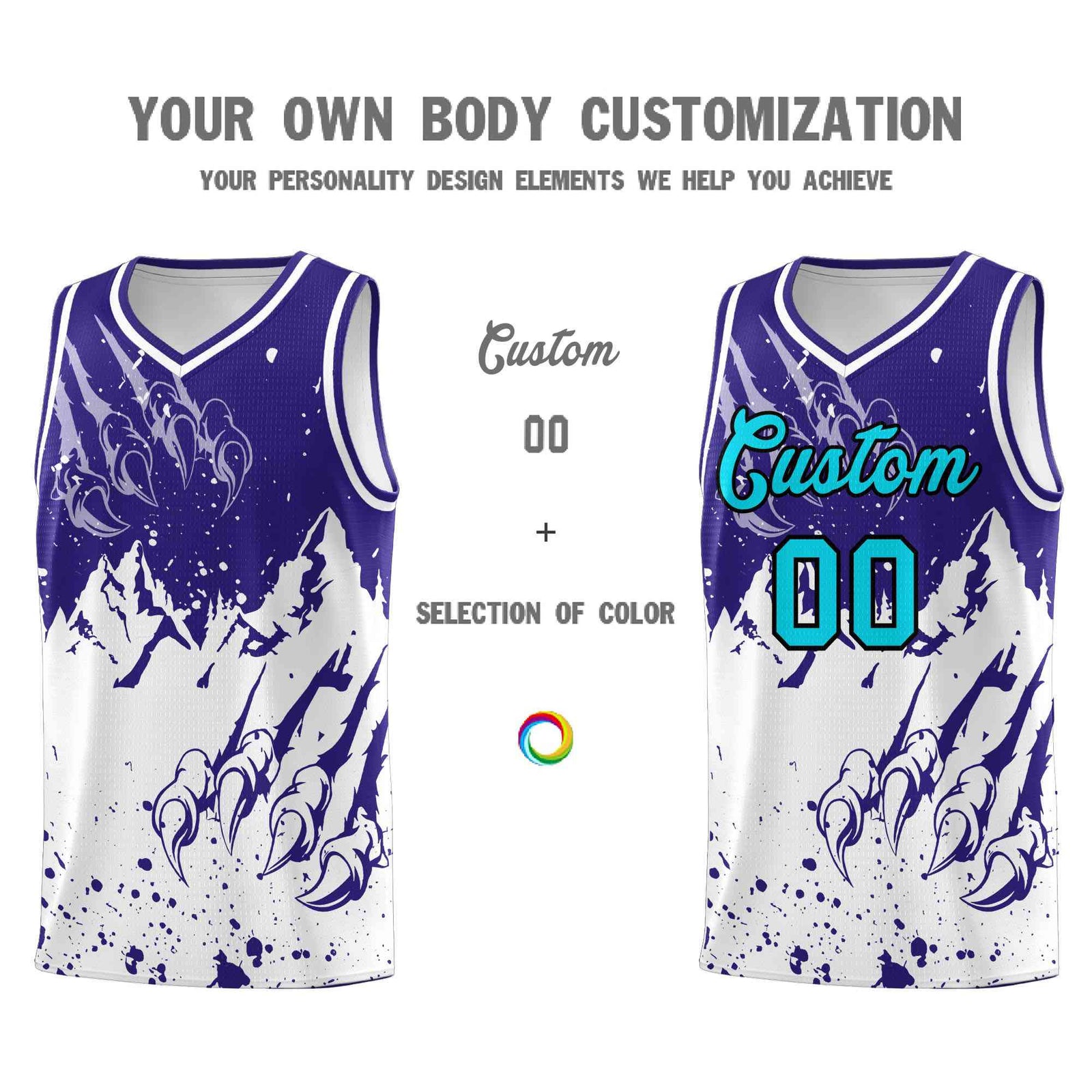 Custom Royal White Snow Mountain Beast Pattern Sports Uniform Basketball Jersey| KXKSHOP