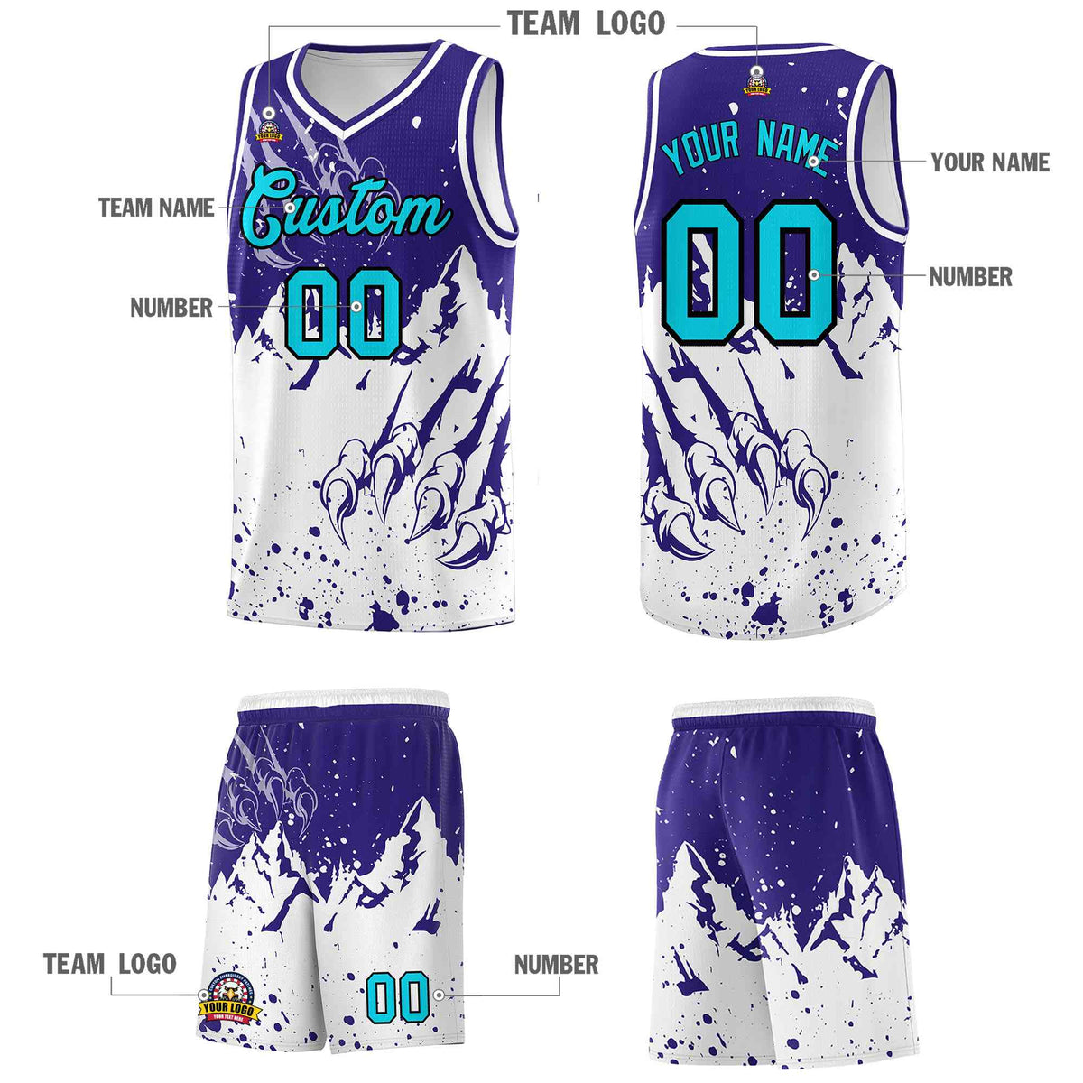Custom Royal White Snow Mountain Beast Pattern Sports Uniform Basketball Jersey| KXKSHOP