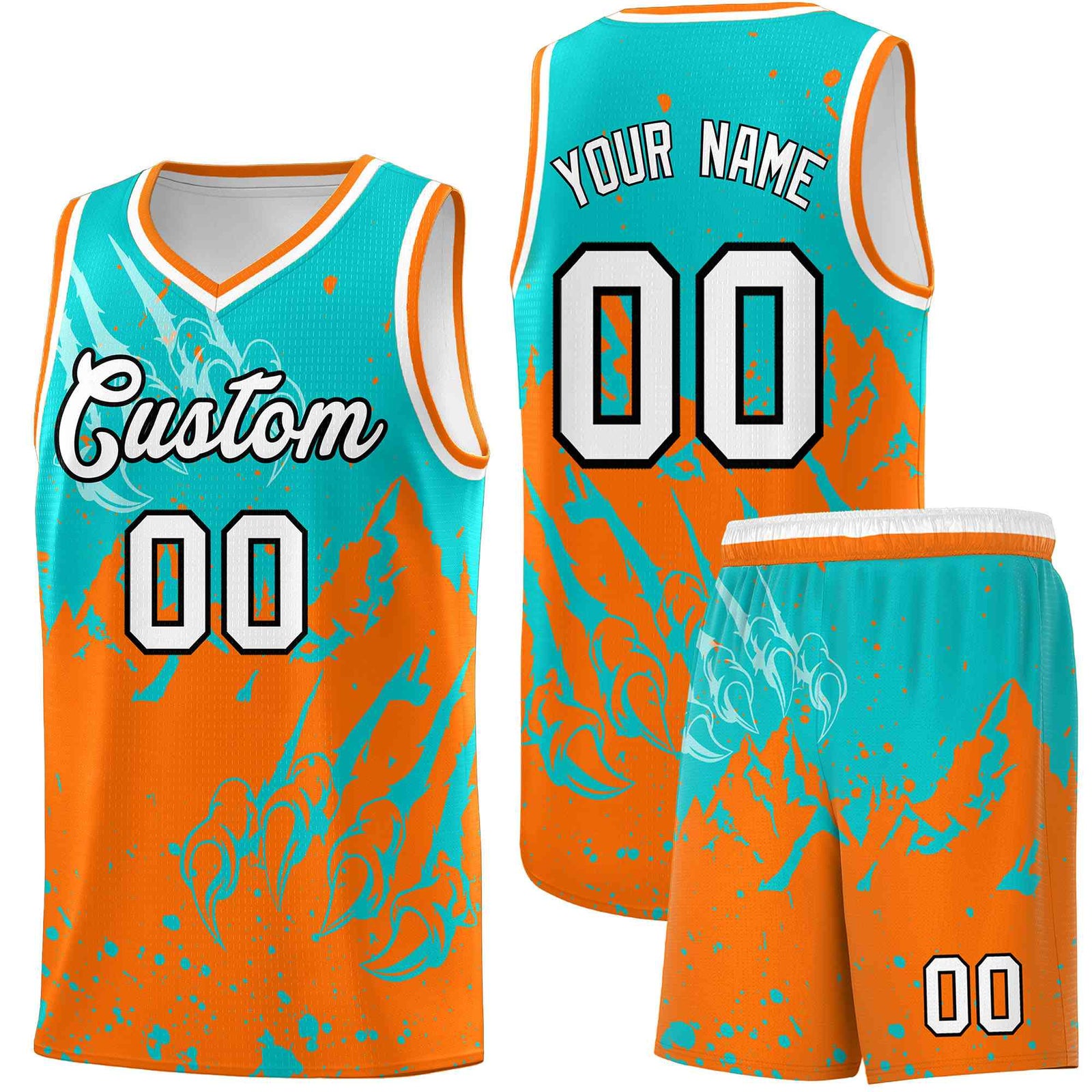 Custom Aqua Orange Snow Mountain Beast Pattern Sports Uniform Basketball Jersey| KXKSHOP