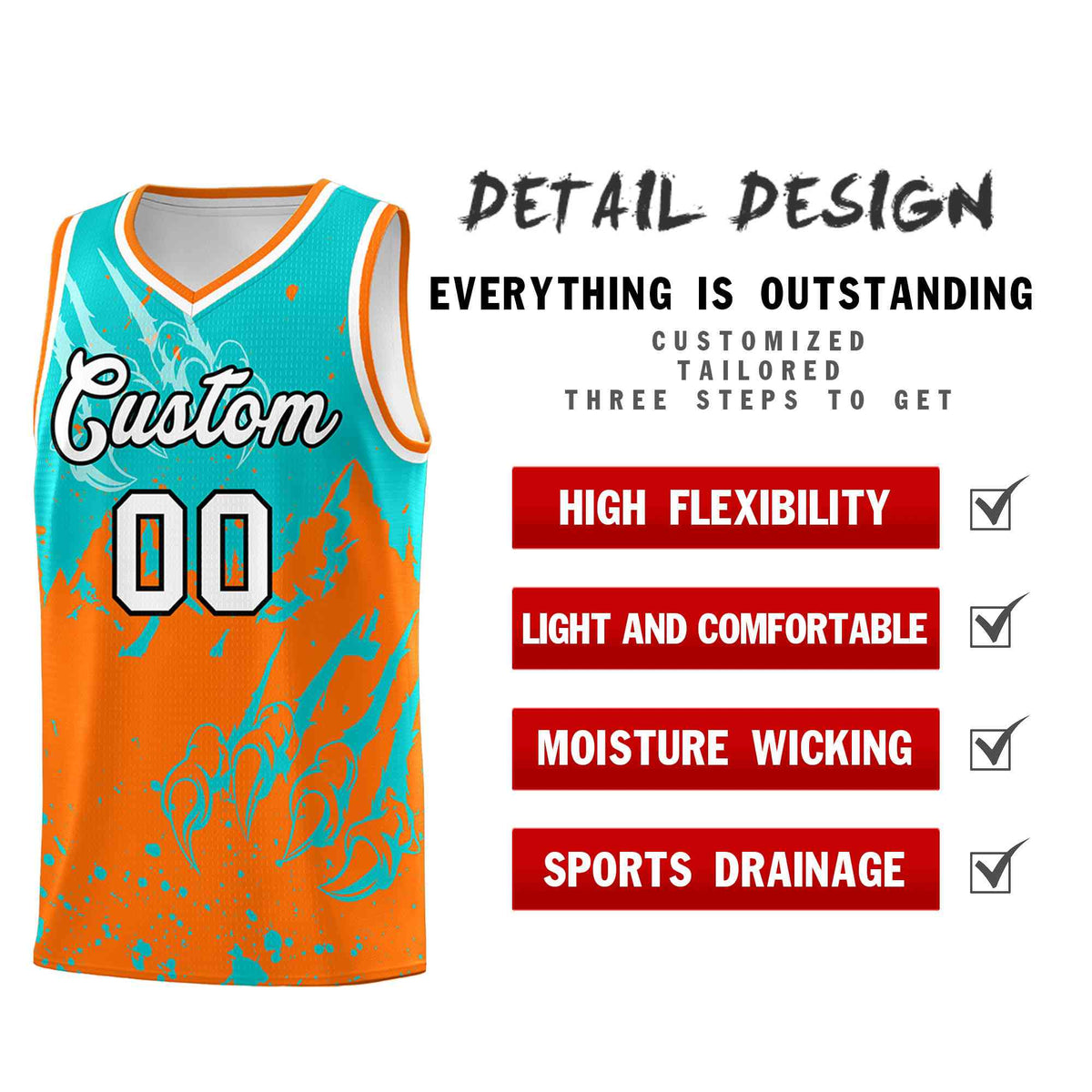 Custom Aqua Orange Snow Mountain Beast Pattern Sports Uniform Basketball Jersey| KXKSHOP
