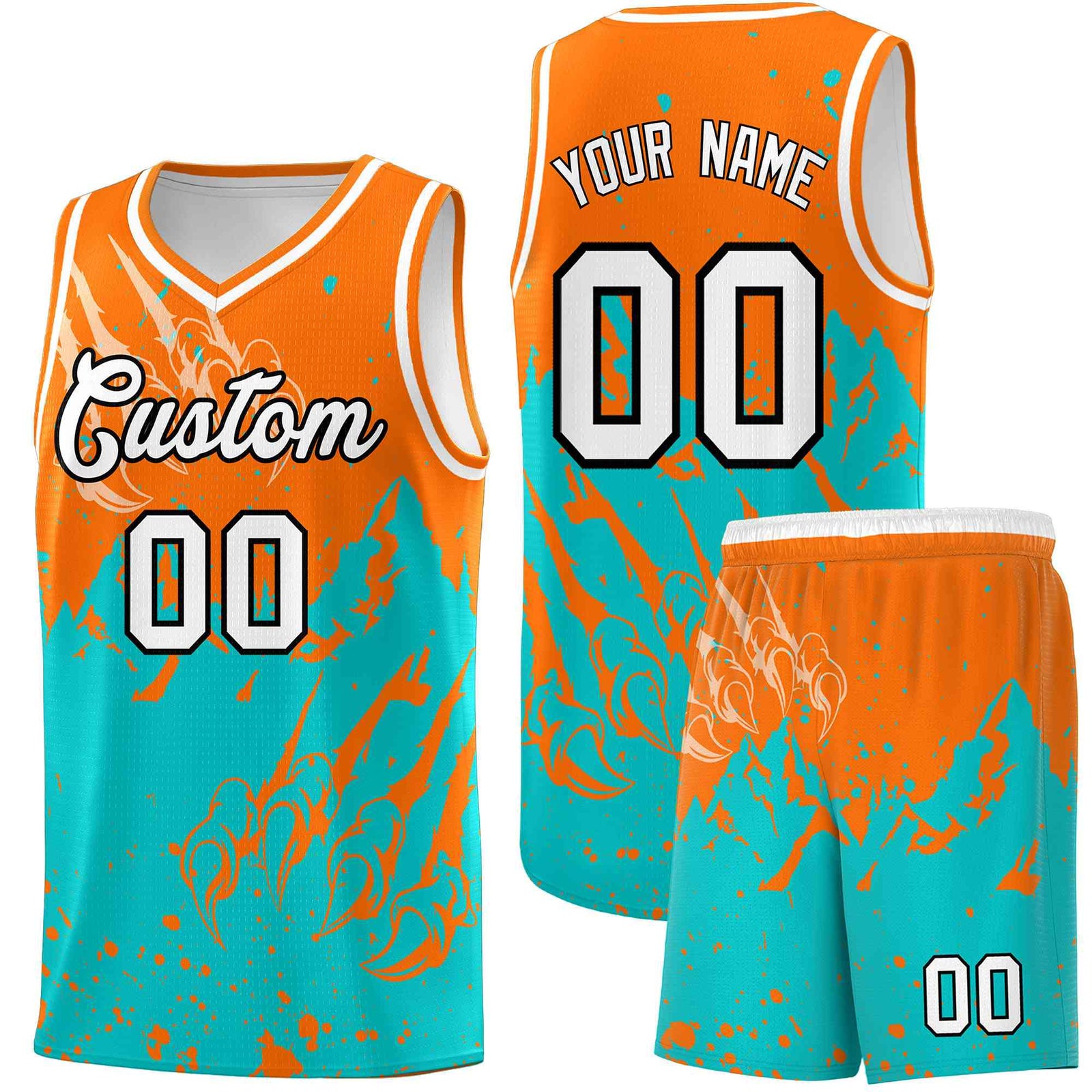 Custom Orange Aqua Snow Mountain Beast Pattern Sports Uniform Basketball Jersey| KXKSHOP