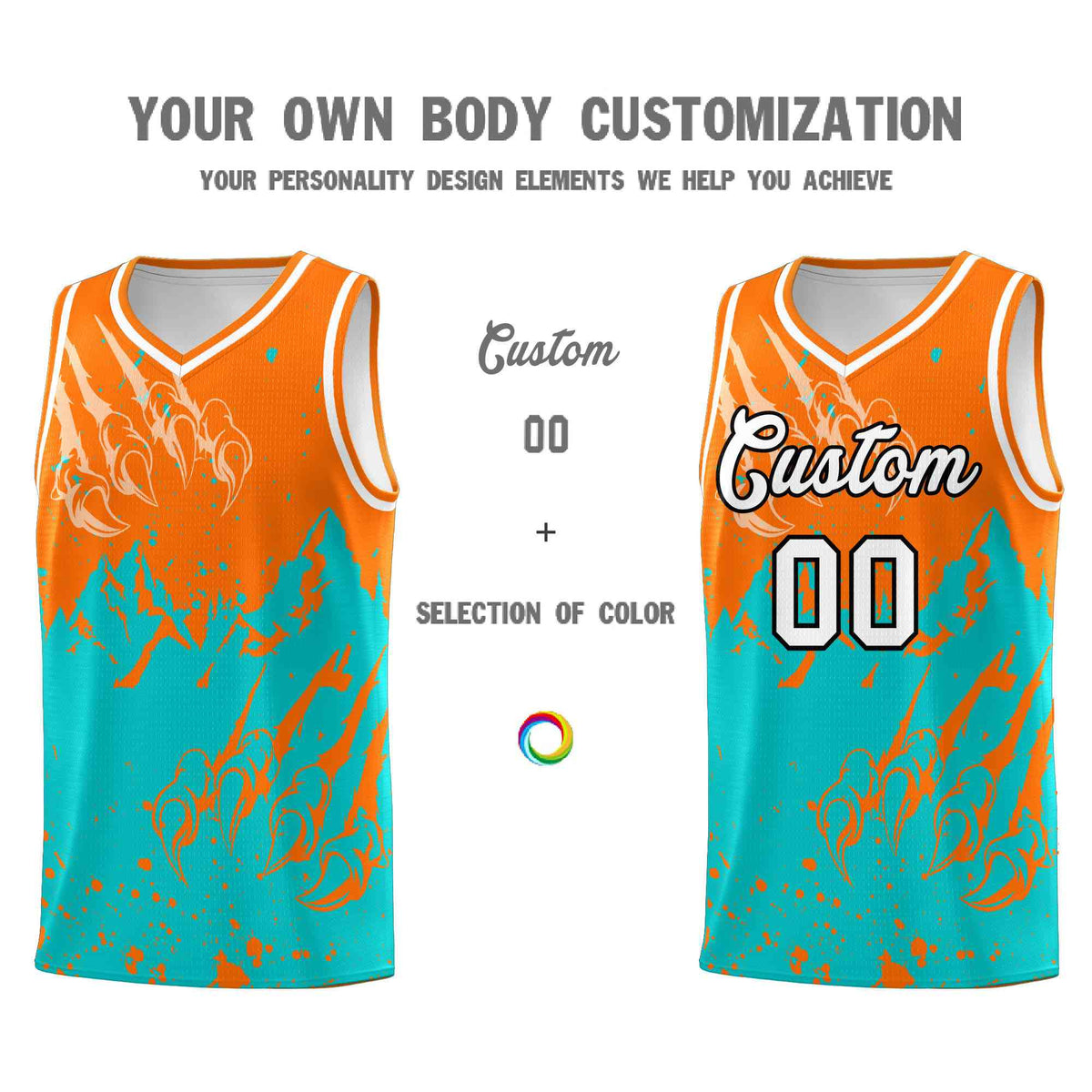 Custom Orange Aqua Snow Mountain Beast Pattern Sports Uniform Basketball Jersey| KXKSHOP
