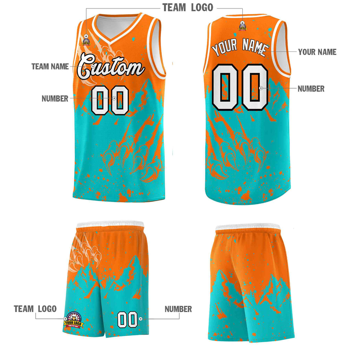 Custom Orange Aqua Snow Mountain Beast Pattern Sports Uniform Basketball Jersey| KXKSHOP