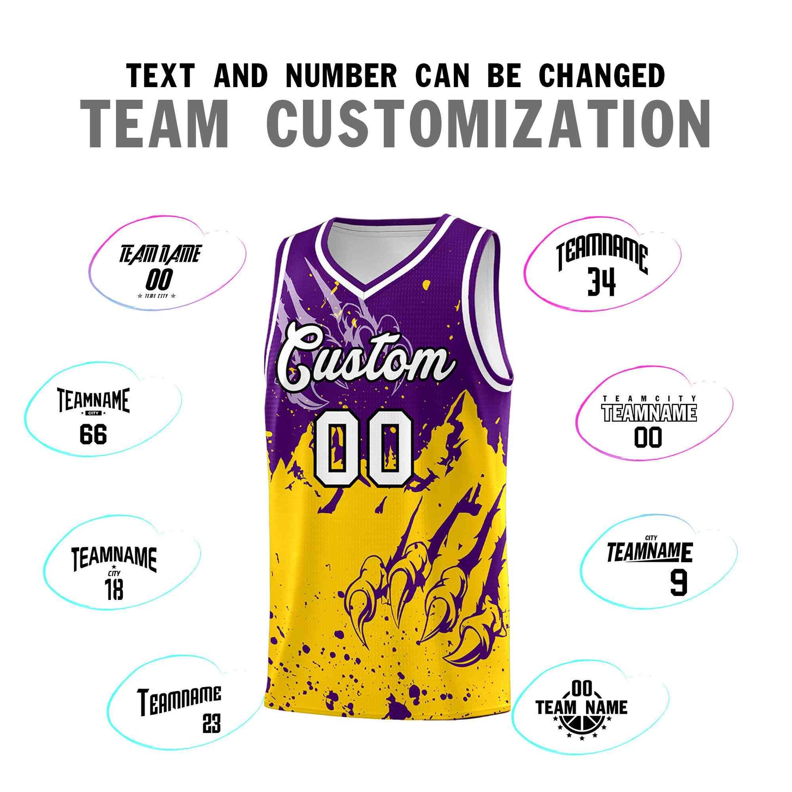 Custom Purple Gold Snow Mountain Beast Pattern Sports Uniform Basketball Jersey| KXKSHOP