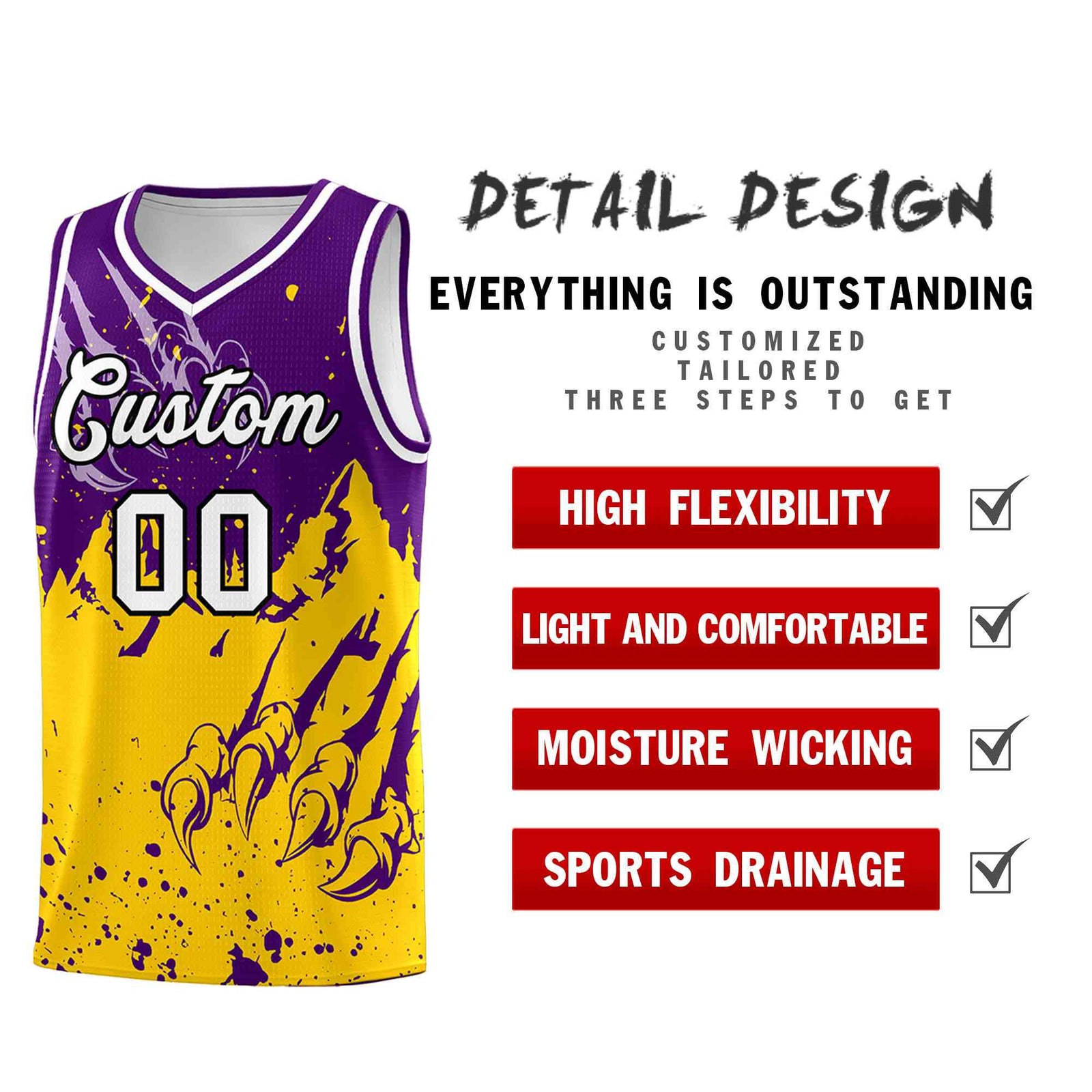 Custom Purple Gold Snow Mountain Beast Pattern Sports Uniform Basketball Jersey| KXKSHOP