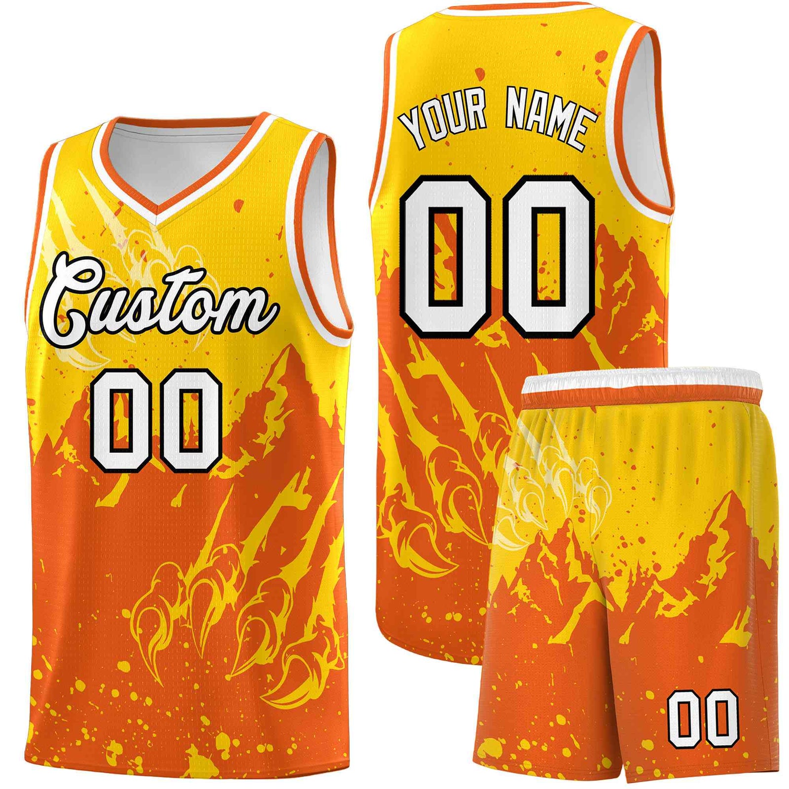Custom Gold Orange Snow Mountain Beast Pattern Sports Uniform Basketball Jersey| KXKSHOP